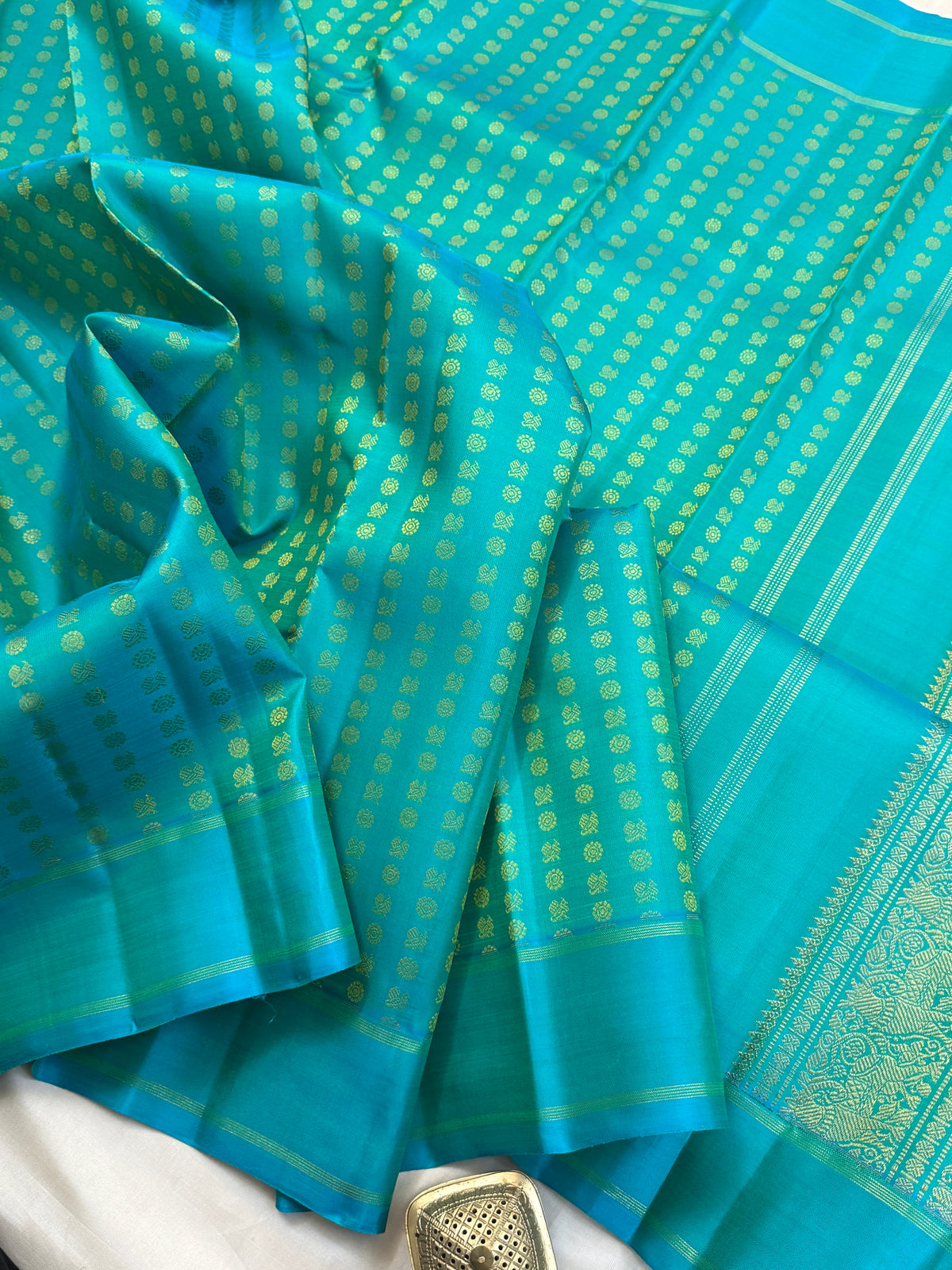 turquoise annam and chakram thodar butta thread work / Kanjipuram silk CLSA12322