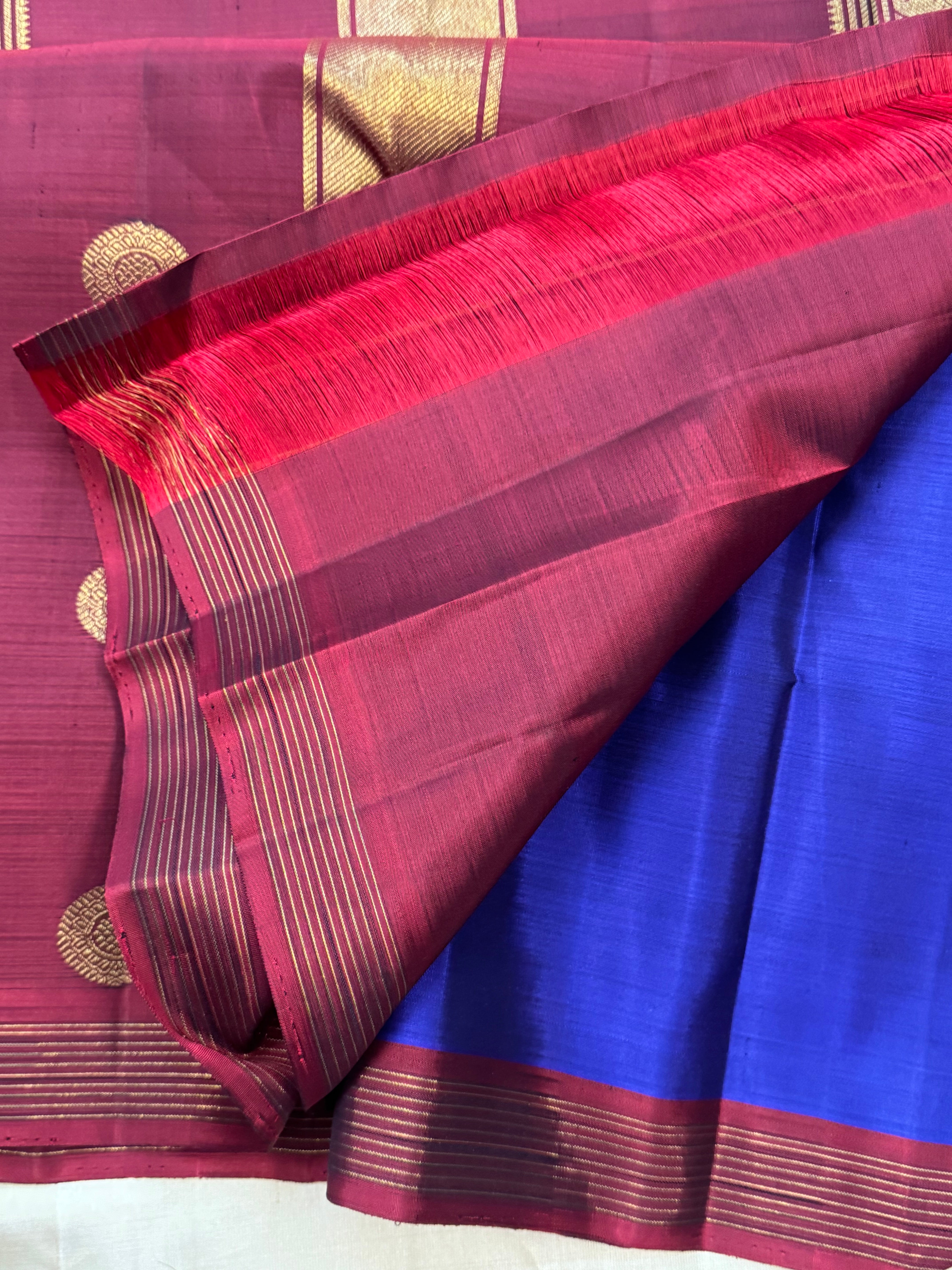 Purplish blue jodi kili body butta / Kanjipuram silk