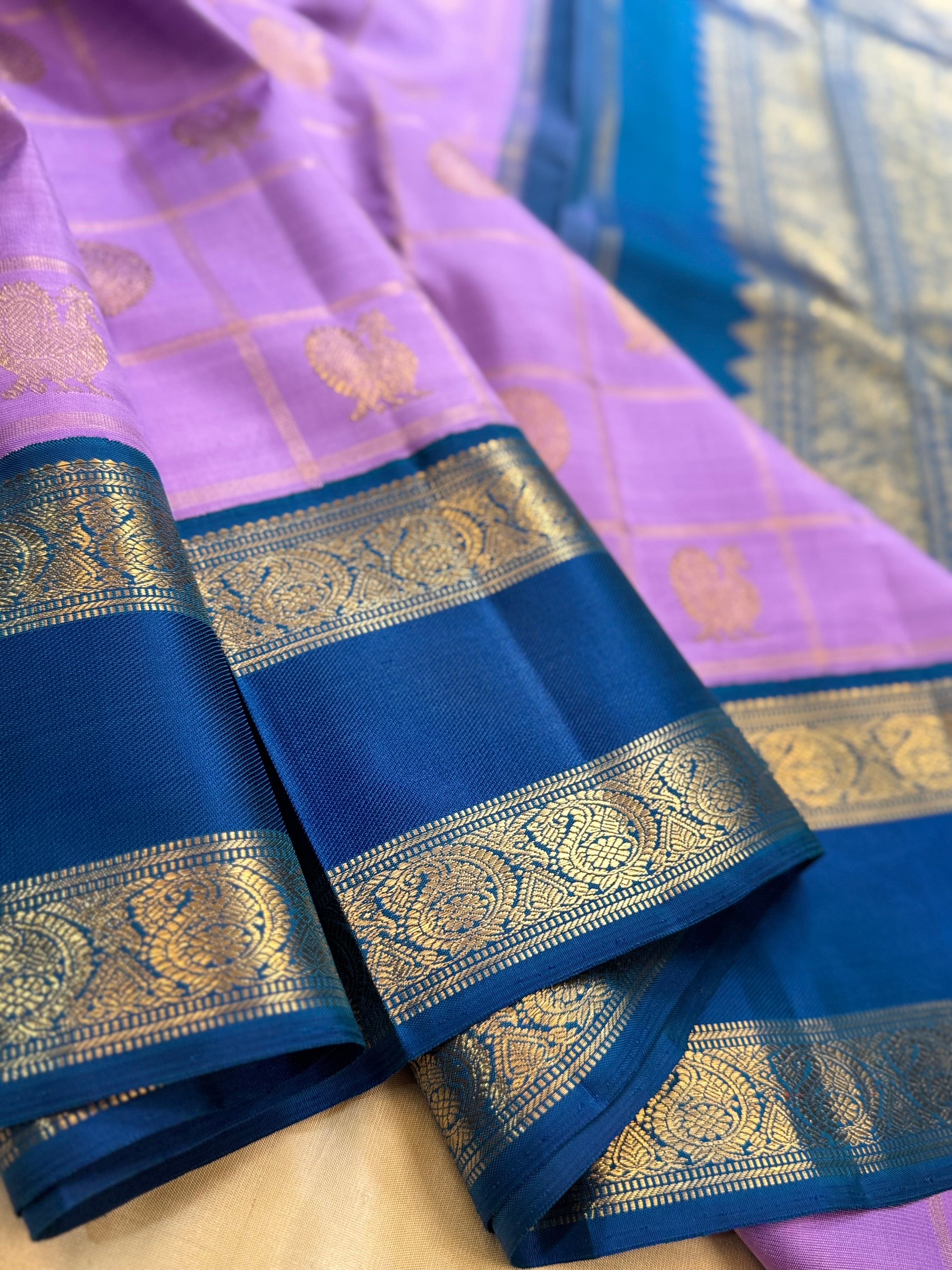 Lavender kattam annam and chakram and rama green kai korvai / Kanjipuram silk