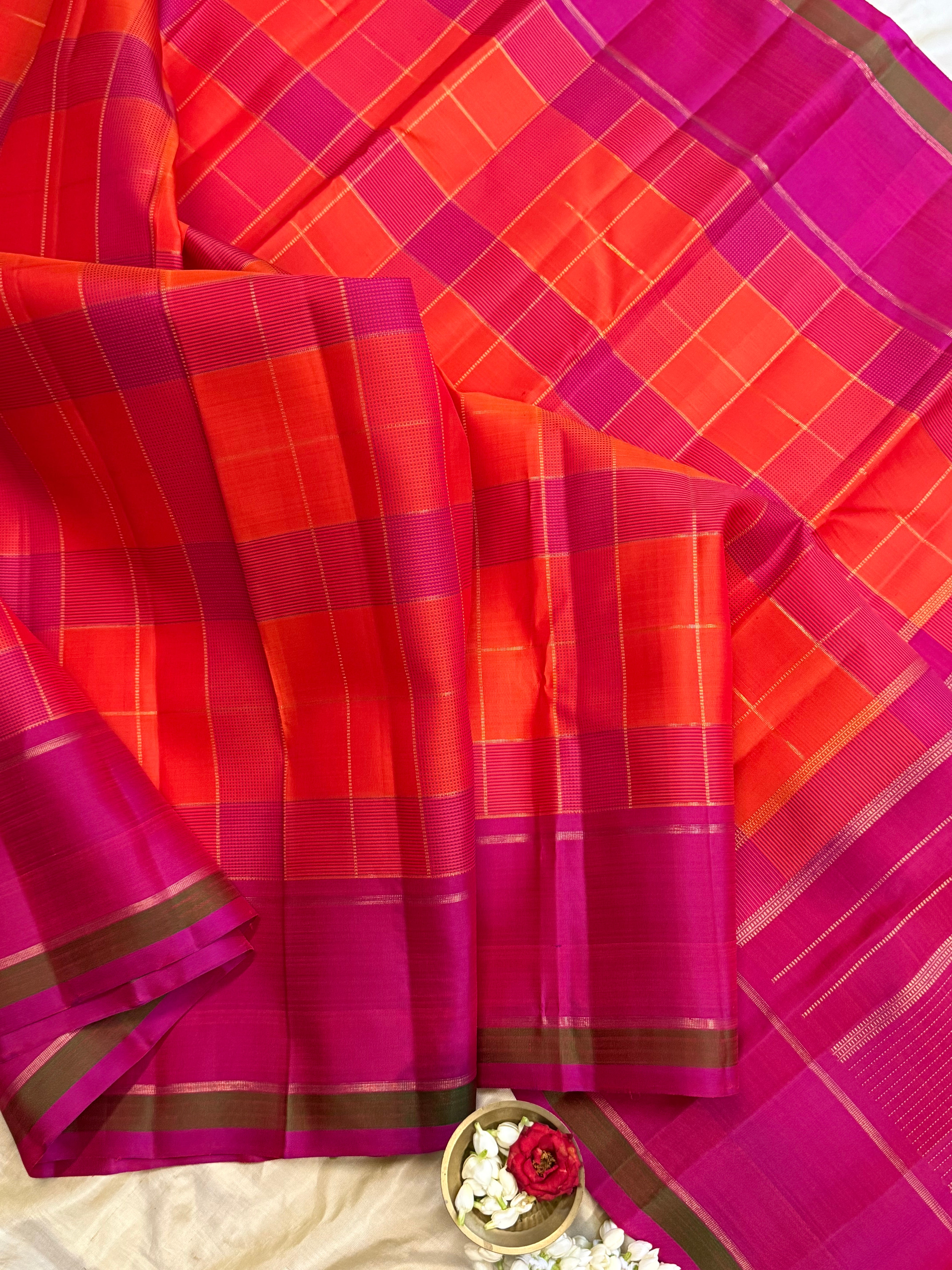 Chettinad kattam pink and orange / Kanjipuram silk