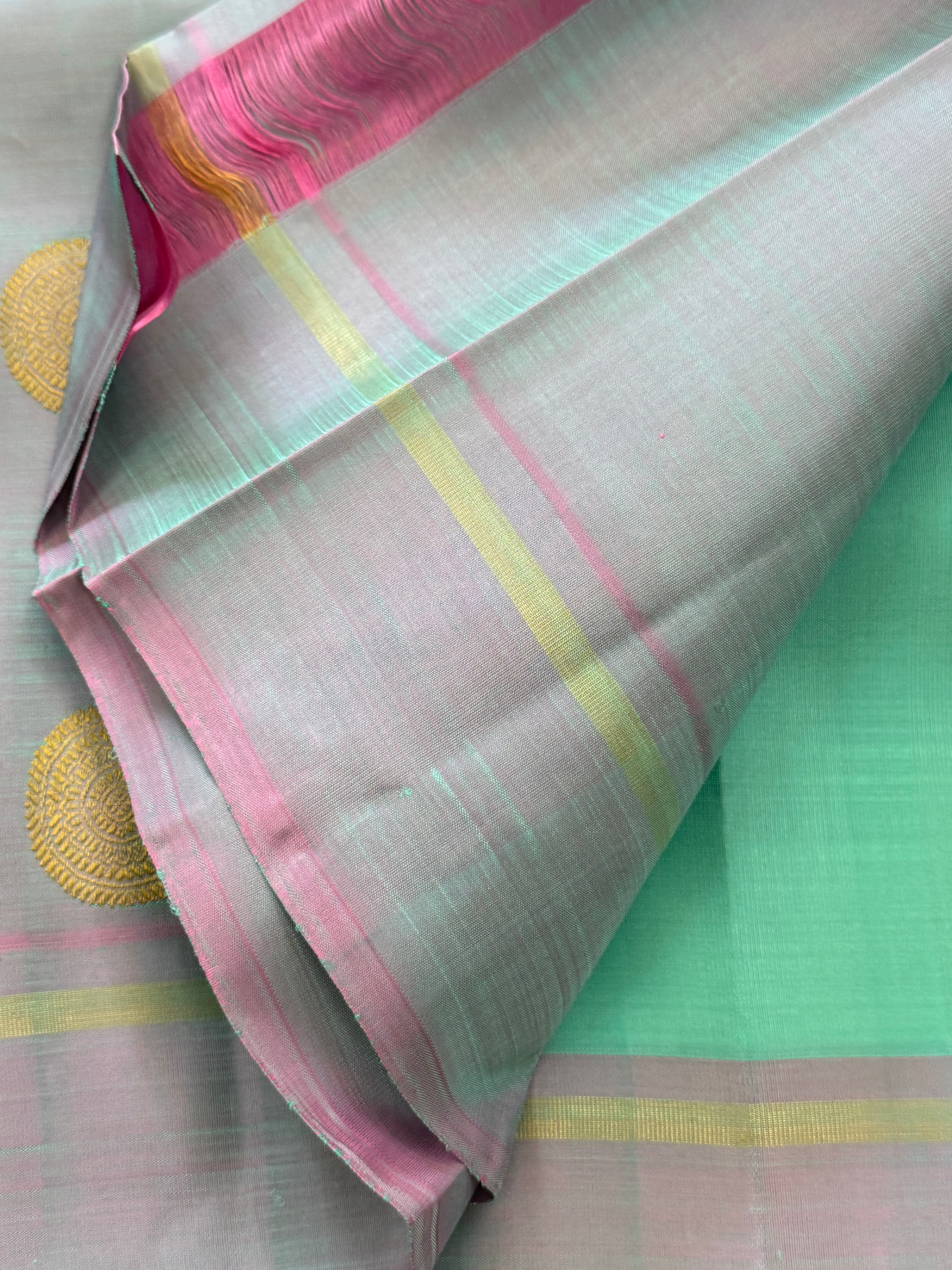 Turquoise sea green Annam chakram Butta, lavender shot pink border/ kanjipuram silk CLSA11216
