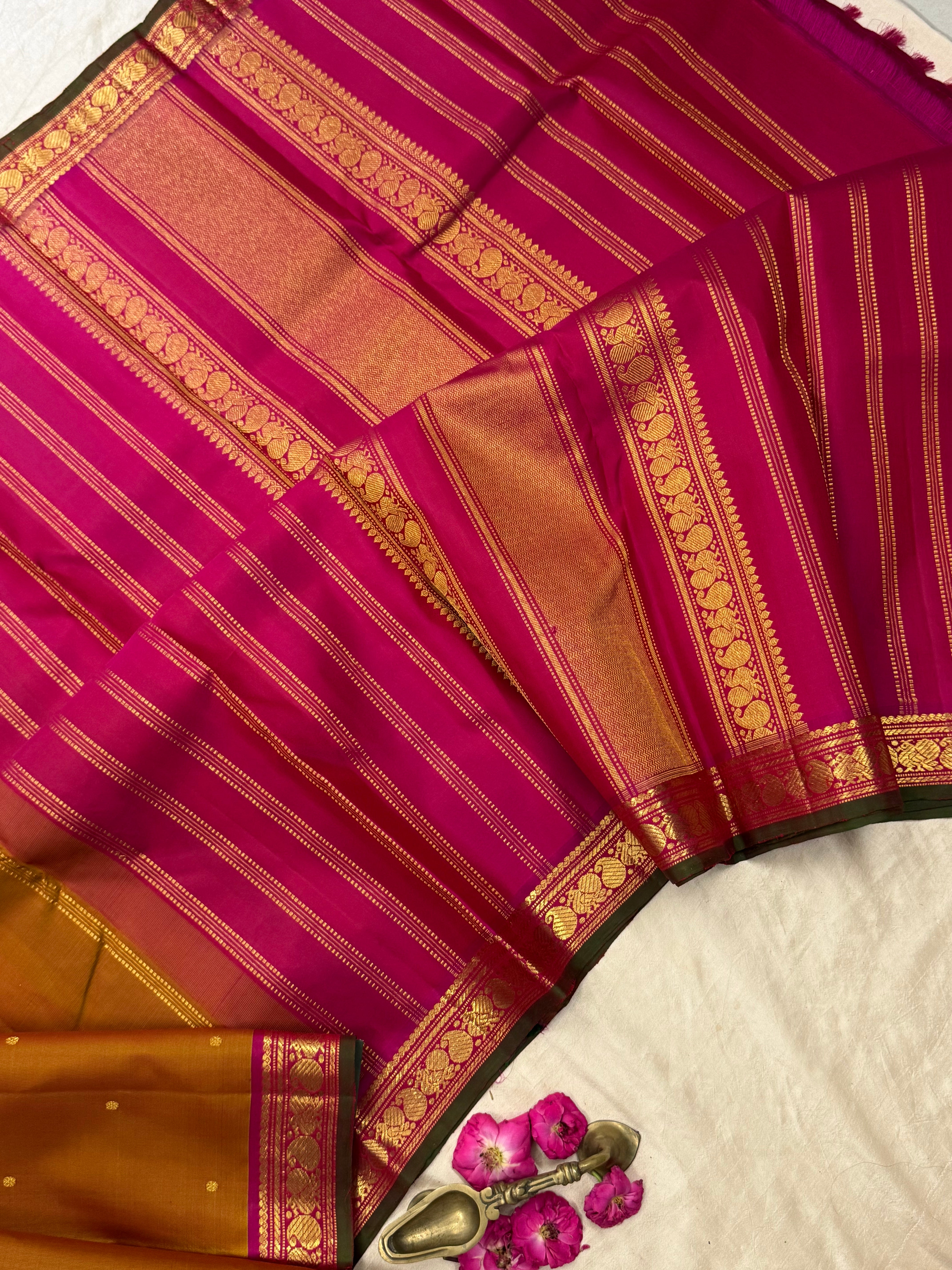 Simha and pink small border/ Arani silk