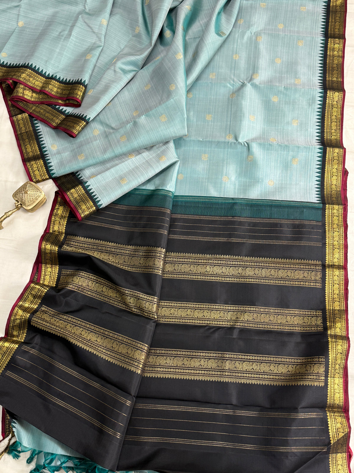 Rama green shot slate small border Korvai pure Kanjipuram silk clsa 11662