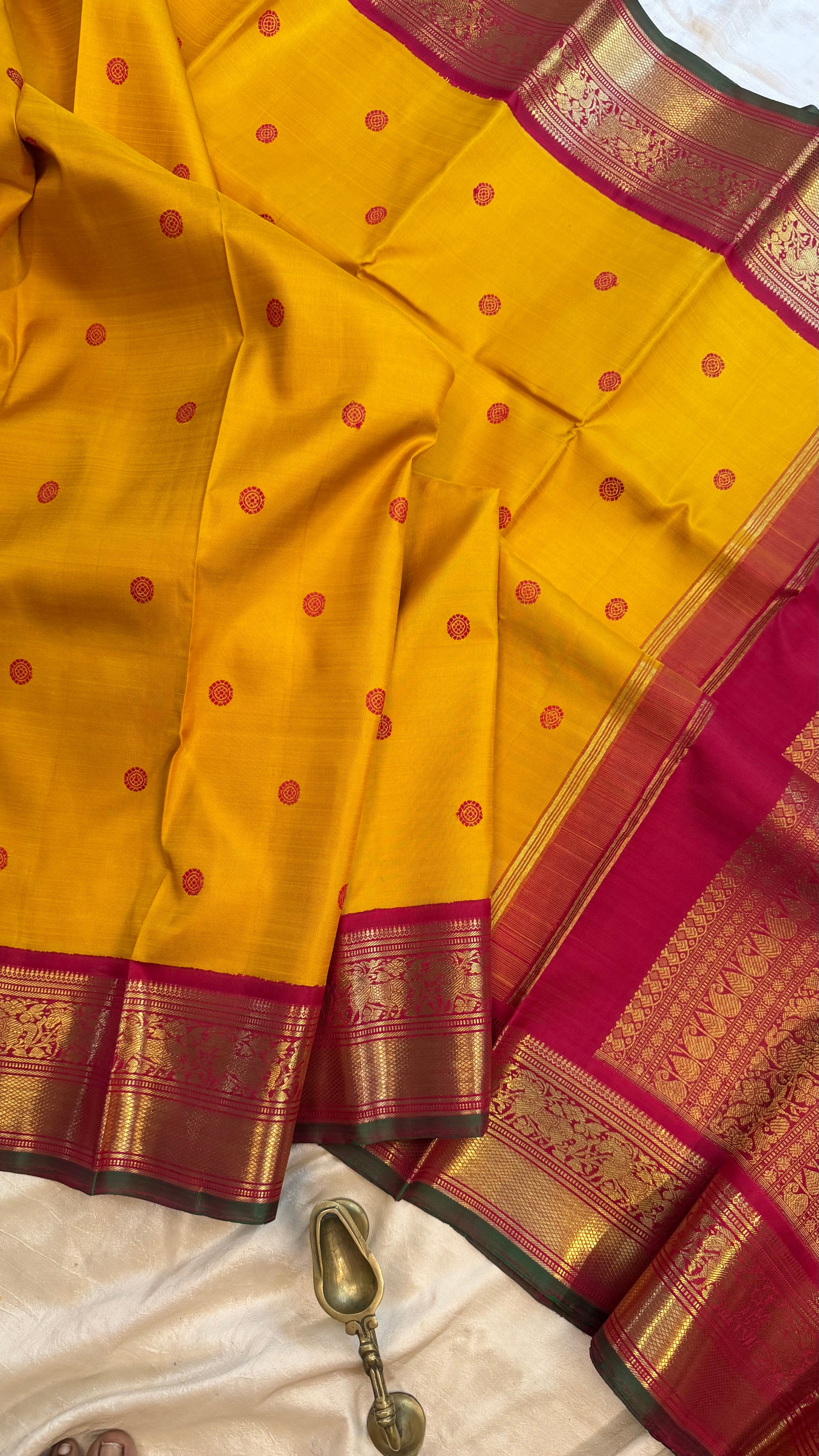 Mustard yellow Korvai Kanjipuram silk