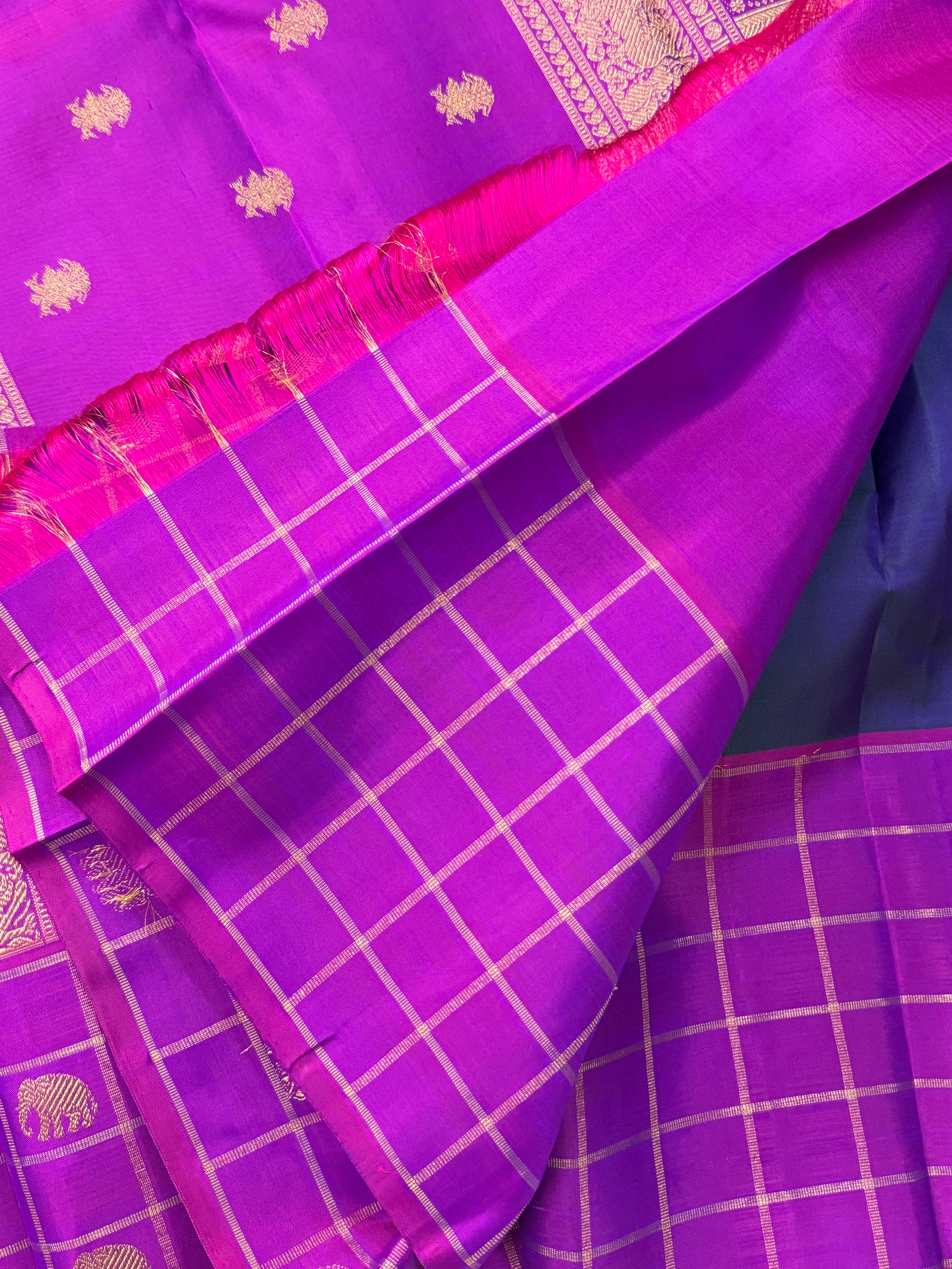MAYILKAZHUTHU BORDER KATTAM BUTTA/KANJIPURM SILK SAREE CLSA 7234