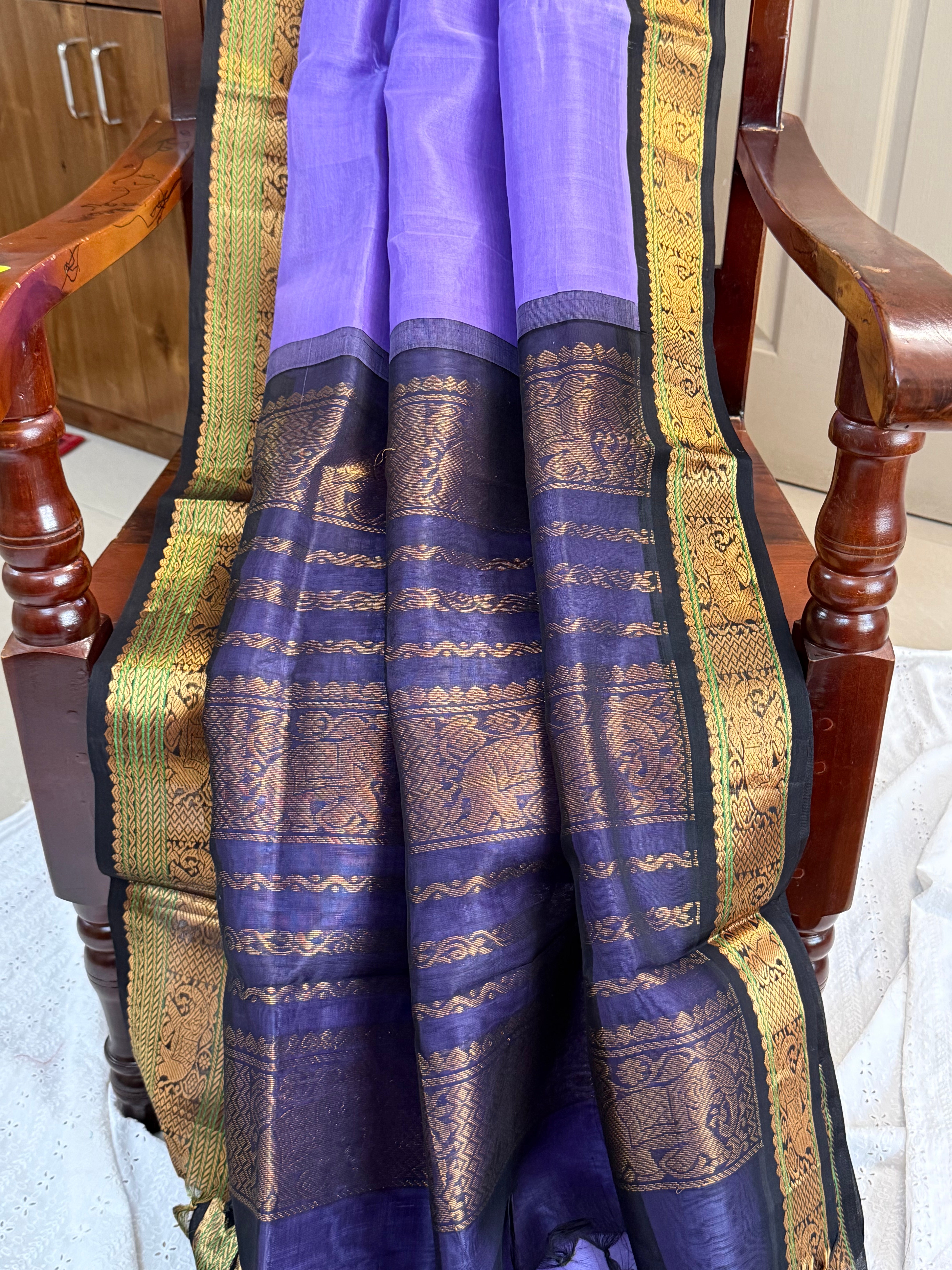 Lavender and dark blue / silk cotton