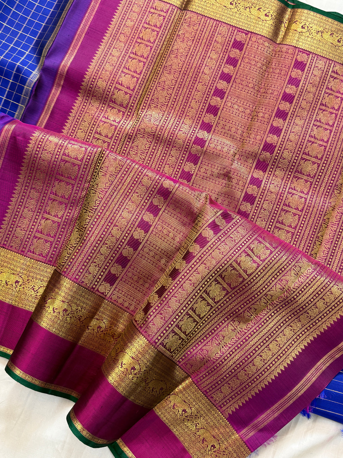 Blue - Day 3 Navarthri colour pure Zari Kanjipuram silk / blue Kattam clsa 11440