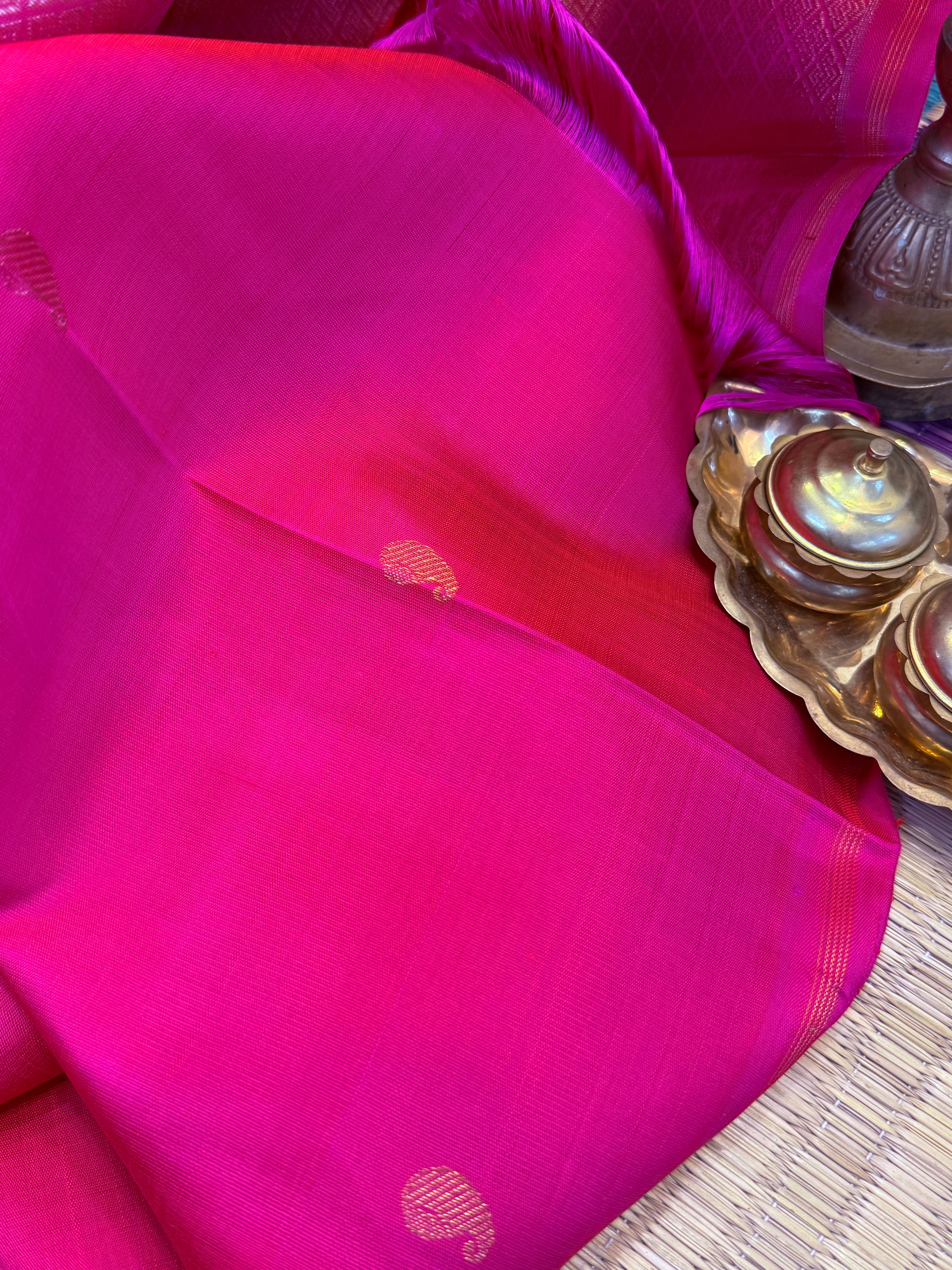 Yellow double color pallu borderless/ Kanjipuram silk CL9976