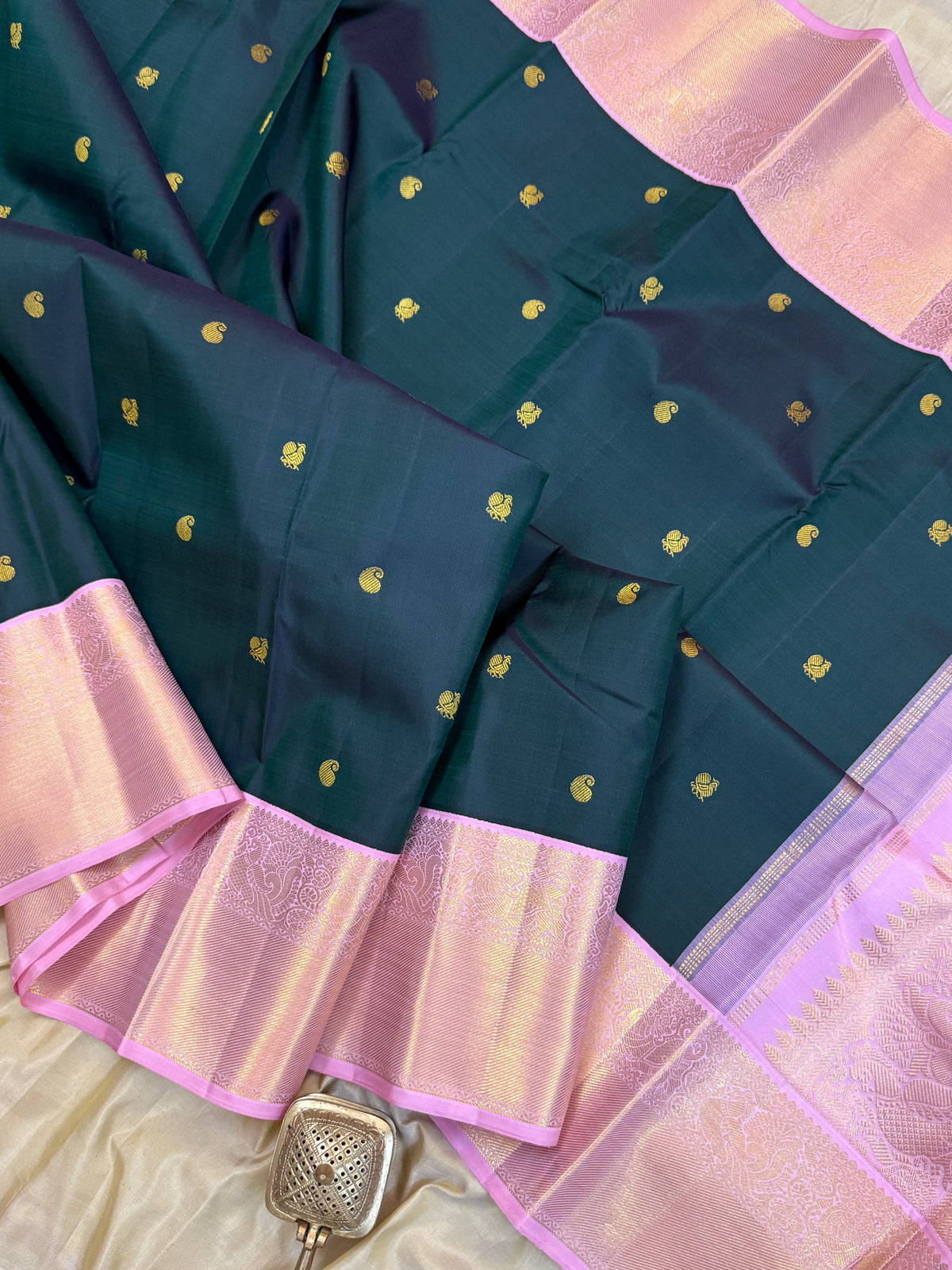 Green Zari butta Korvai/Aarani silk saree clsa 11089