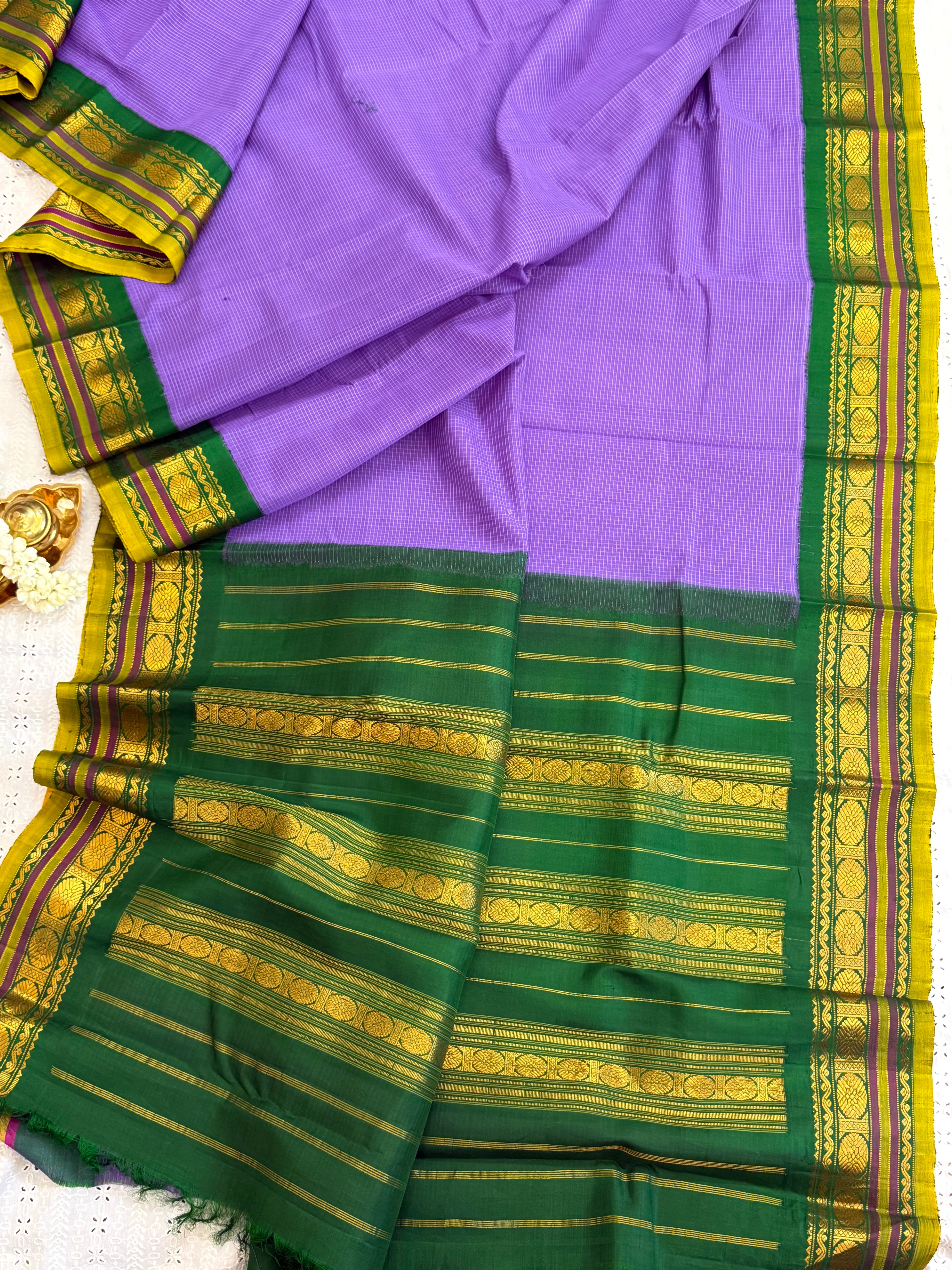 Lavender and green / Gadwal cotton - No Blouse CLSA9303