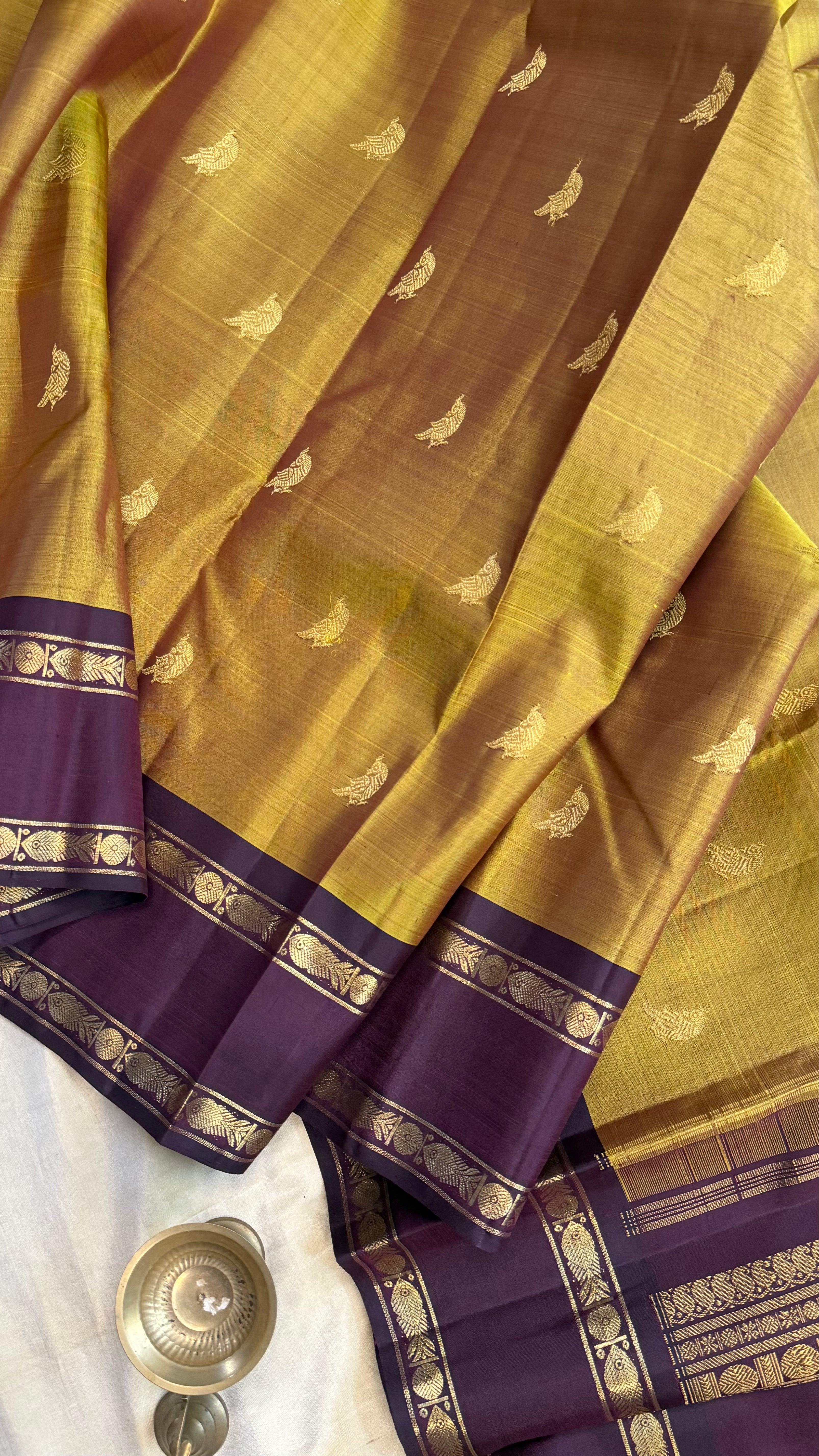 honey colour double pet/ Kanjipuram silk