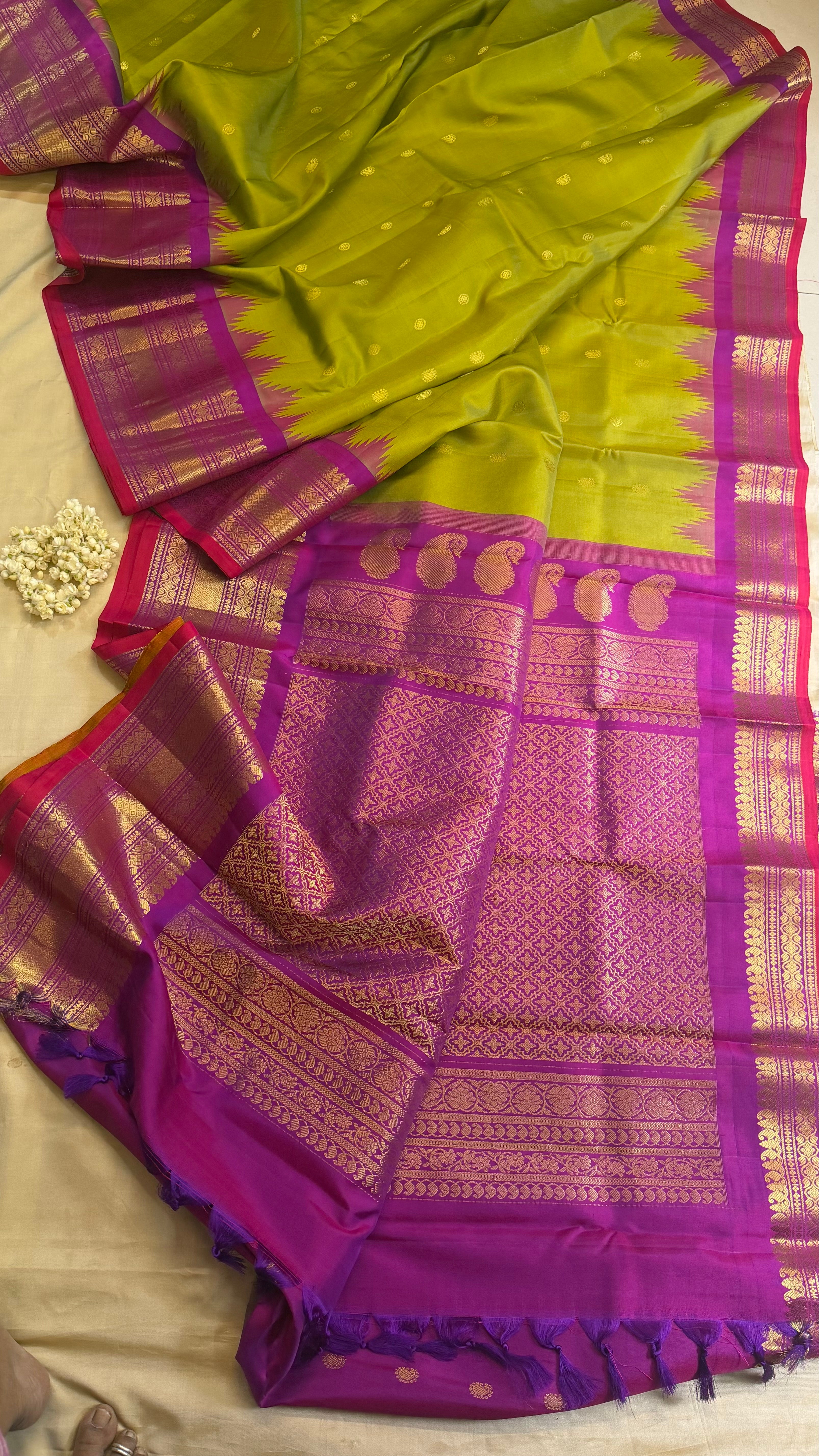 Sneha green with purple. / Gadwal silk