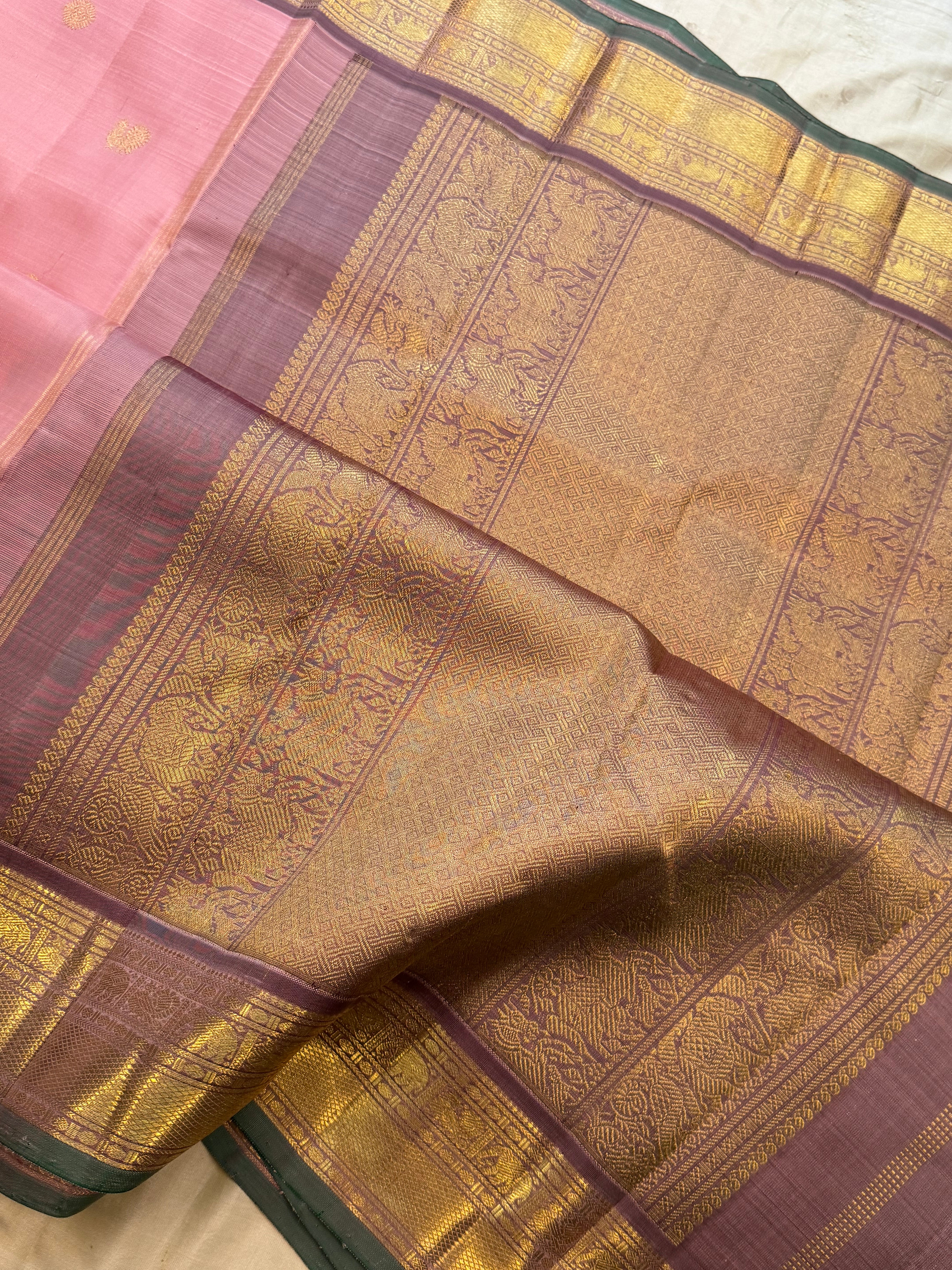 Moha : pastel blush pink pure Zari Kanjipuram silk