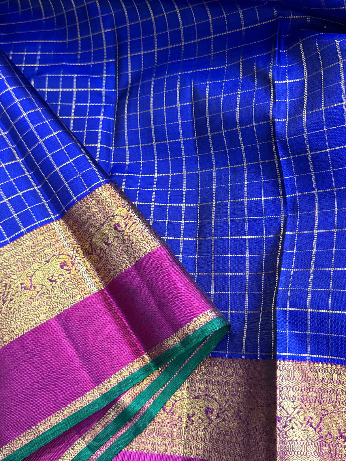 Blue - Day 3 Navarthri colour pure Zari Kanjipuram silk / blue Kattam clsa 11440
