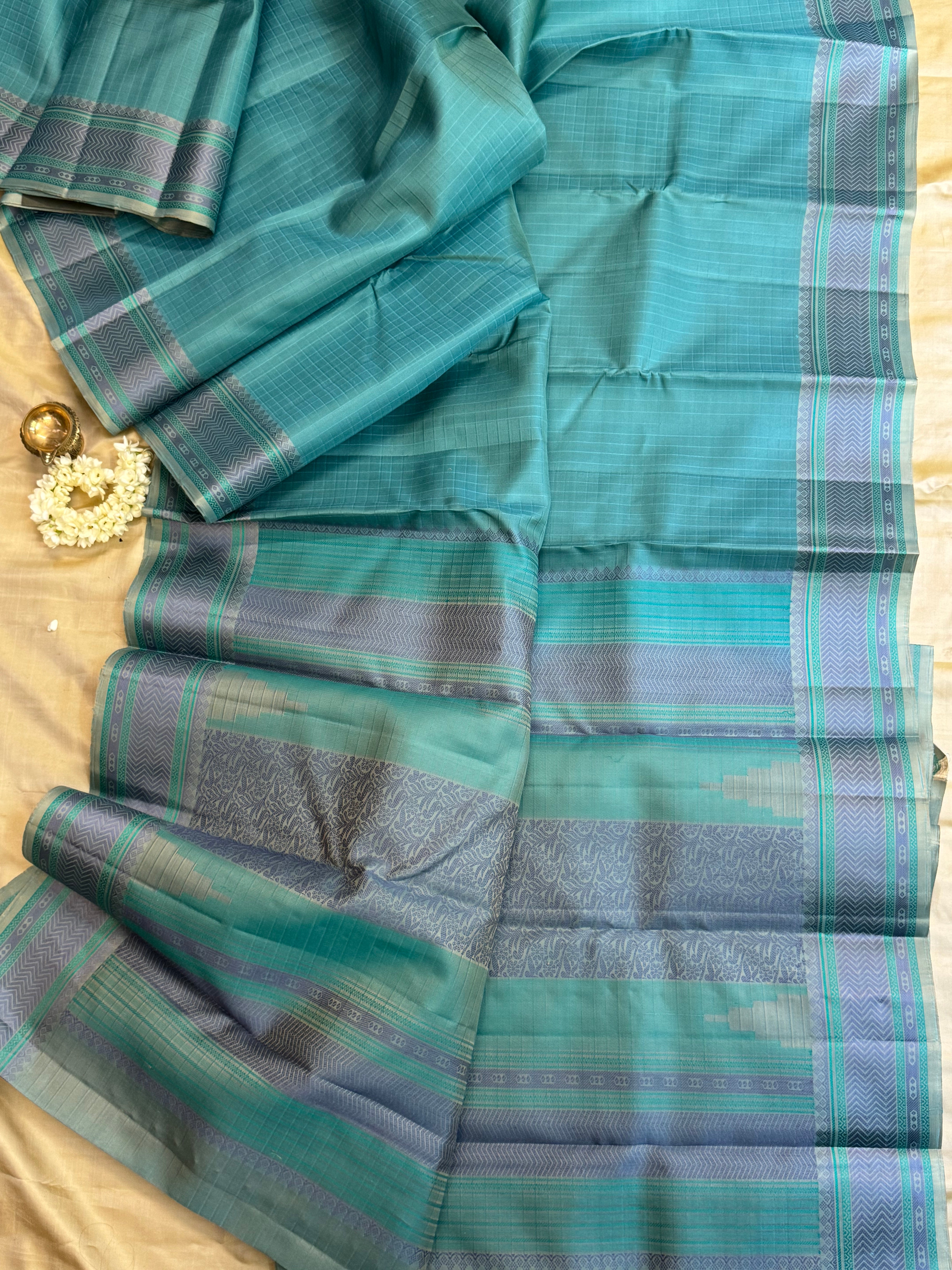 Turquoise blue kattam / Varnangal soft silk