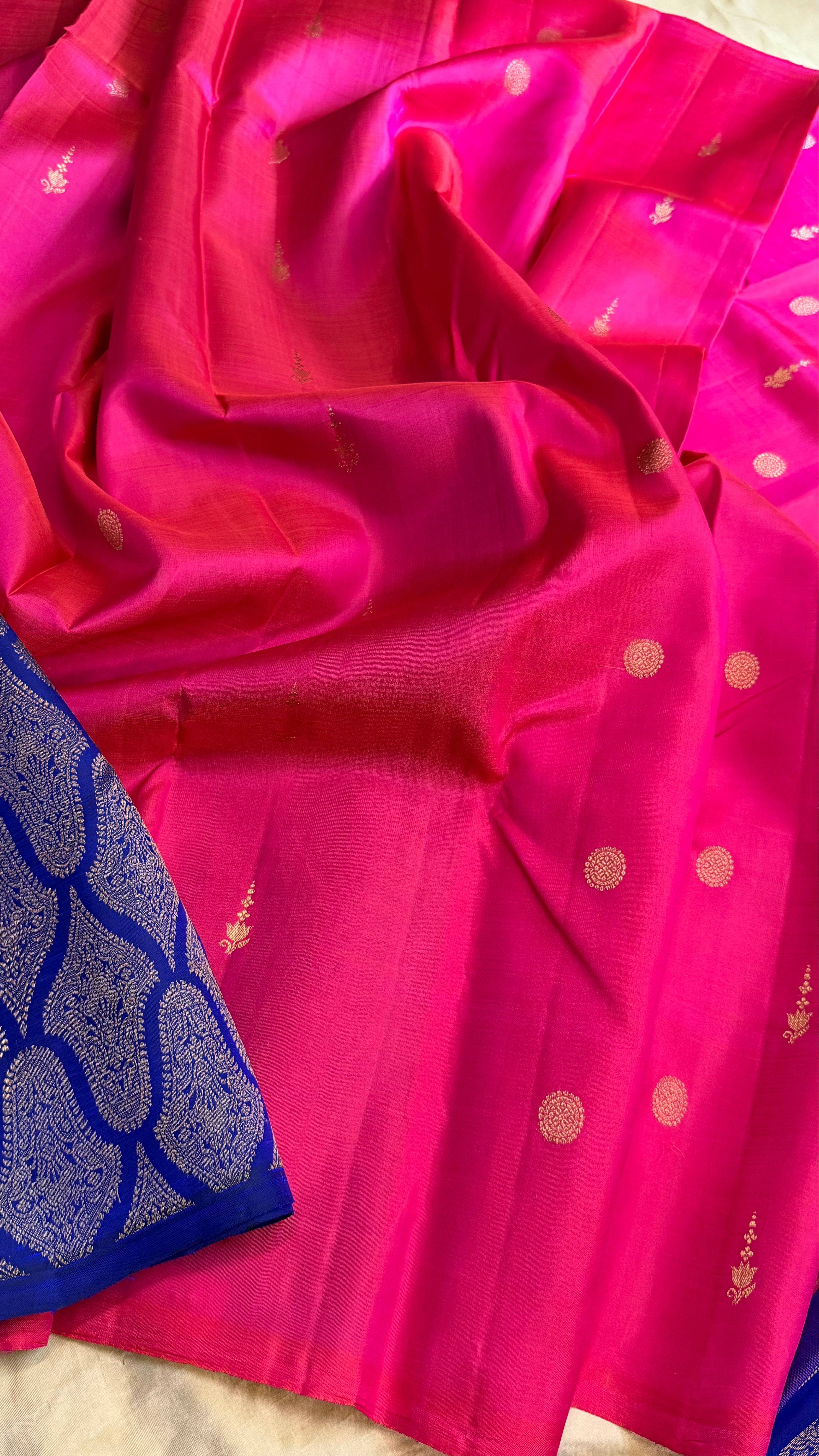 Panner roja pink and blue partly pallu style / Kanjipuram Silk