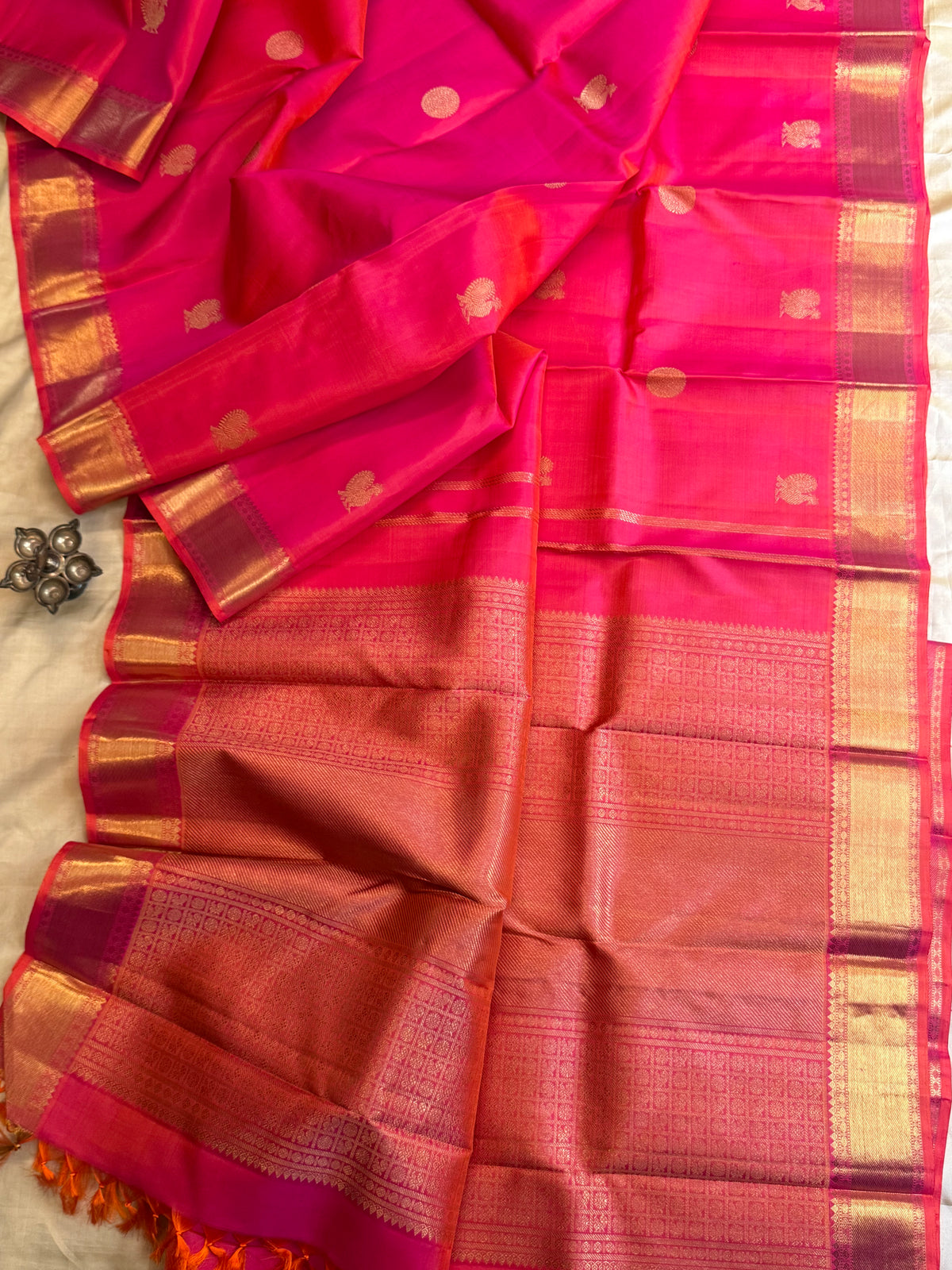 Pinkish orange getti border/ Kanjipuram silk