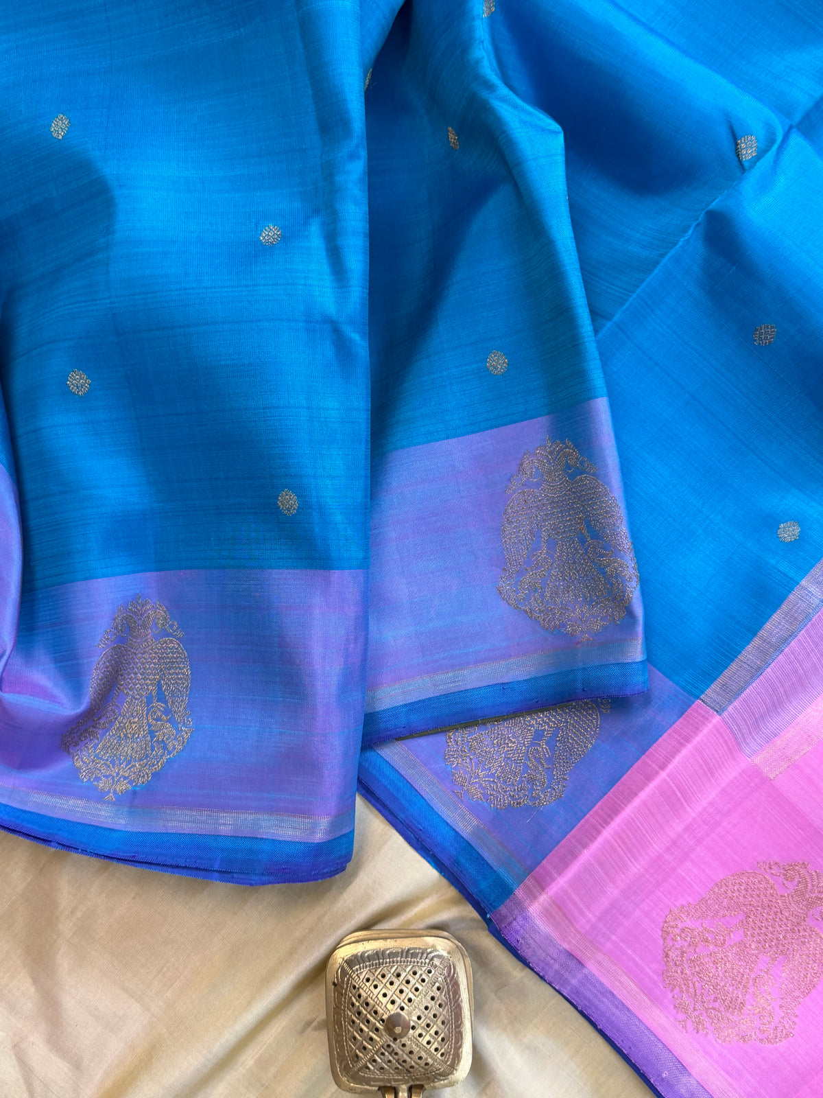 Sea blue irutalaipakshi border pure Kanjipuram silk