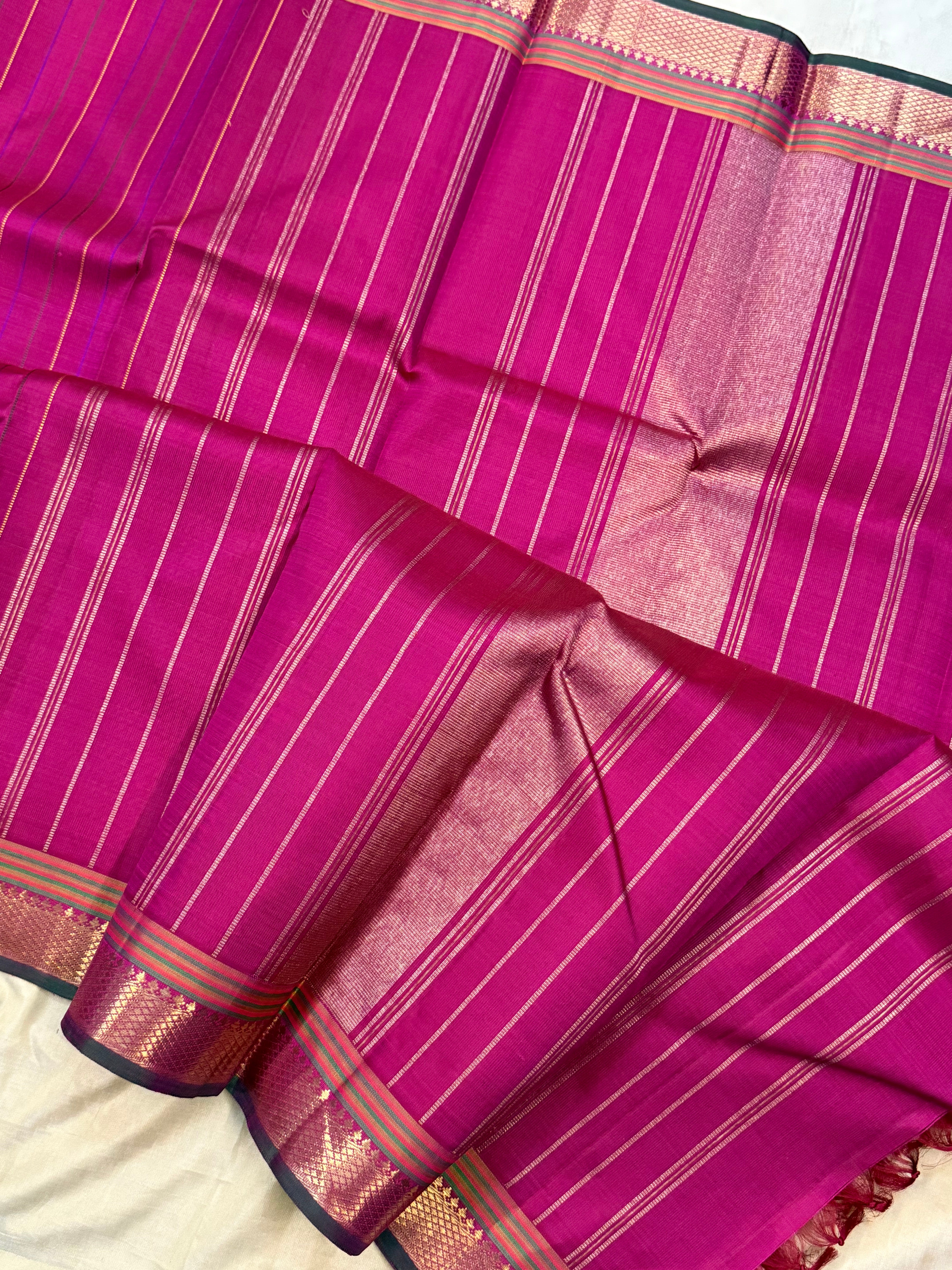 Pink multi colored stripes/ Kanjipuram silk