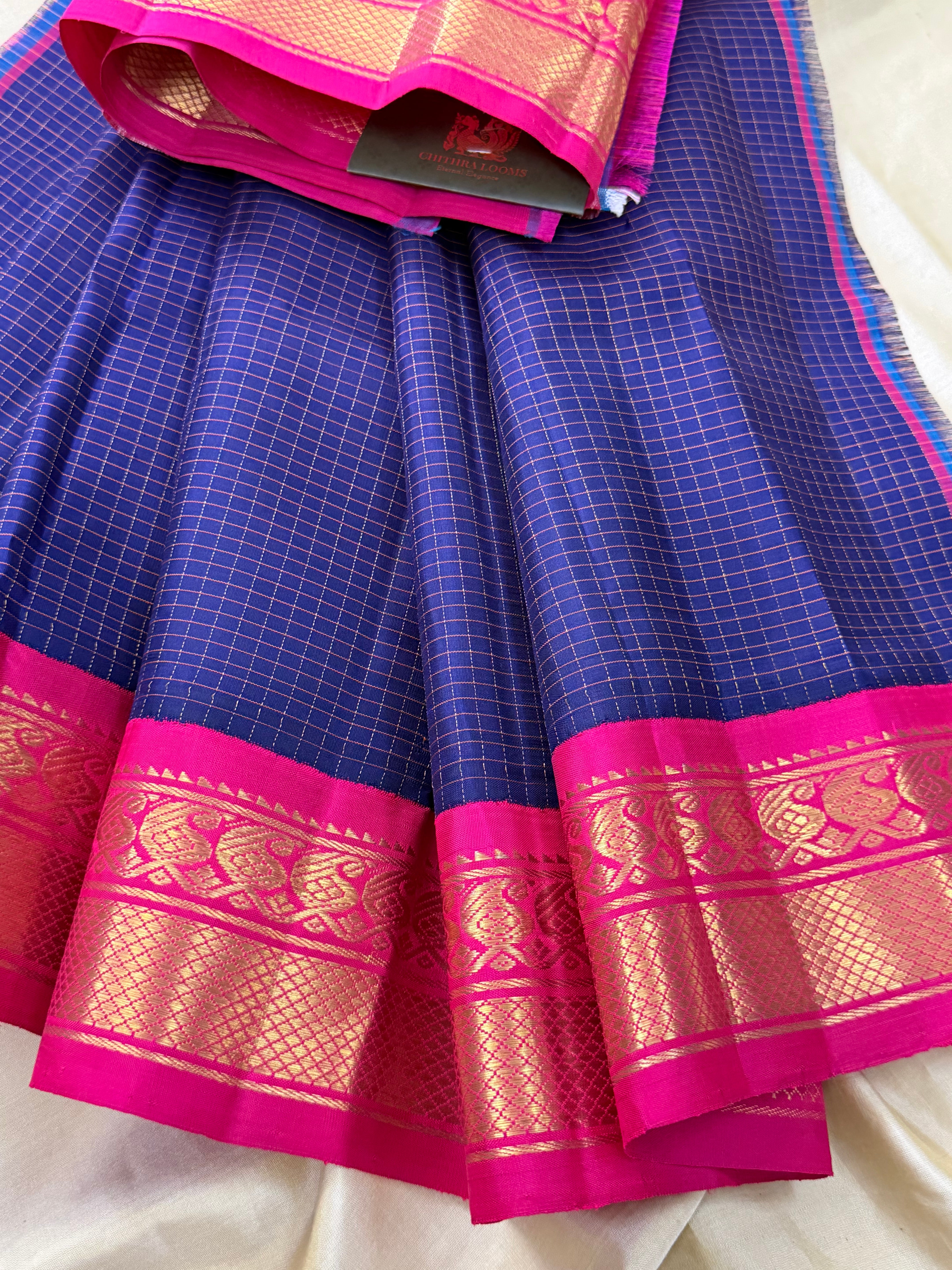 Dark blue   0 to 3 years  pure Zari Pattu Paavadai Korvai