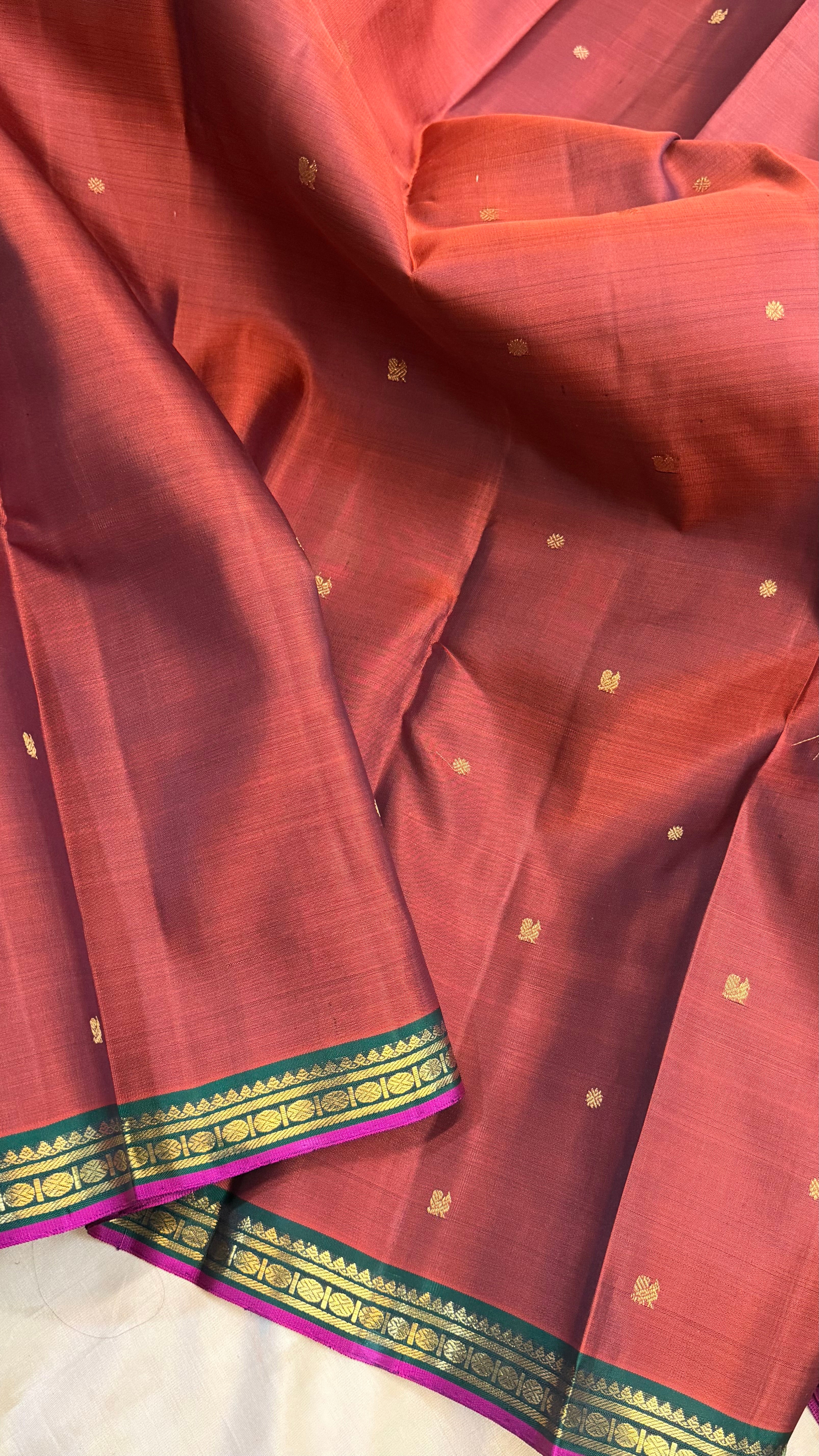 Dark brown and green small border/ Kanjipuram Silk