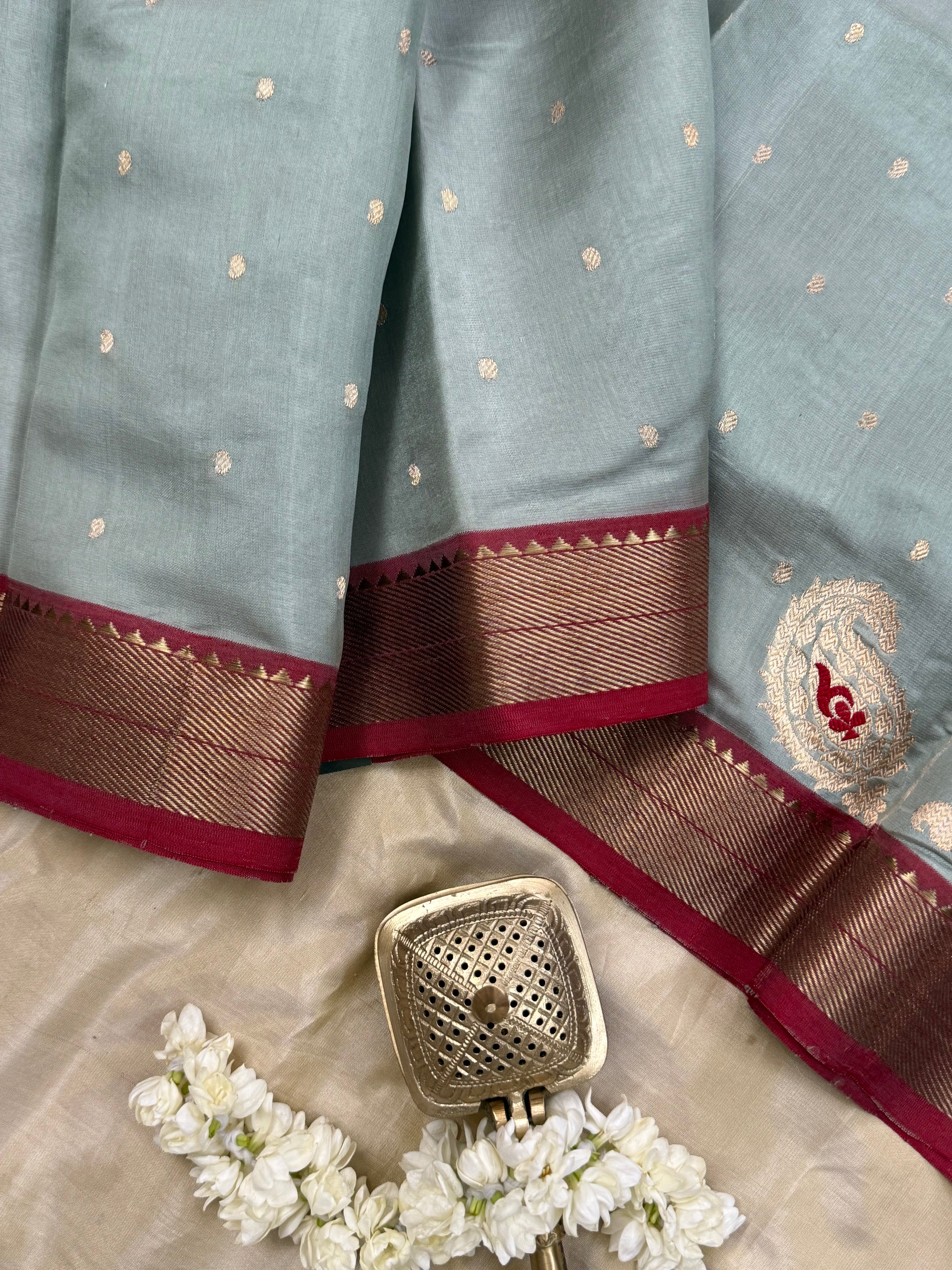 Powder blue paisley butta / Chanderi Silk