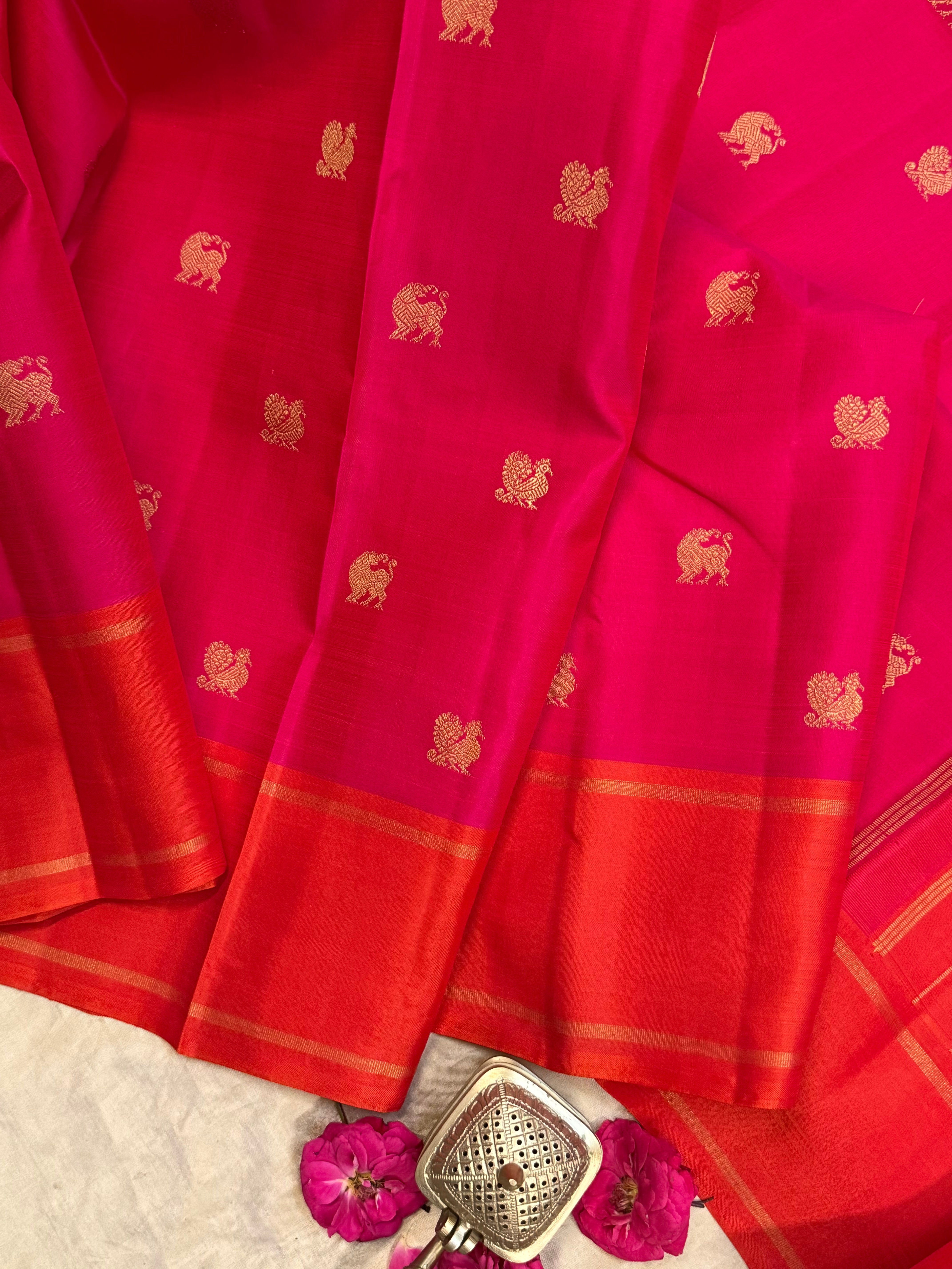 Pink and orange annam -yazhi butta / Kanjipuram silk CLSA9193