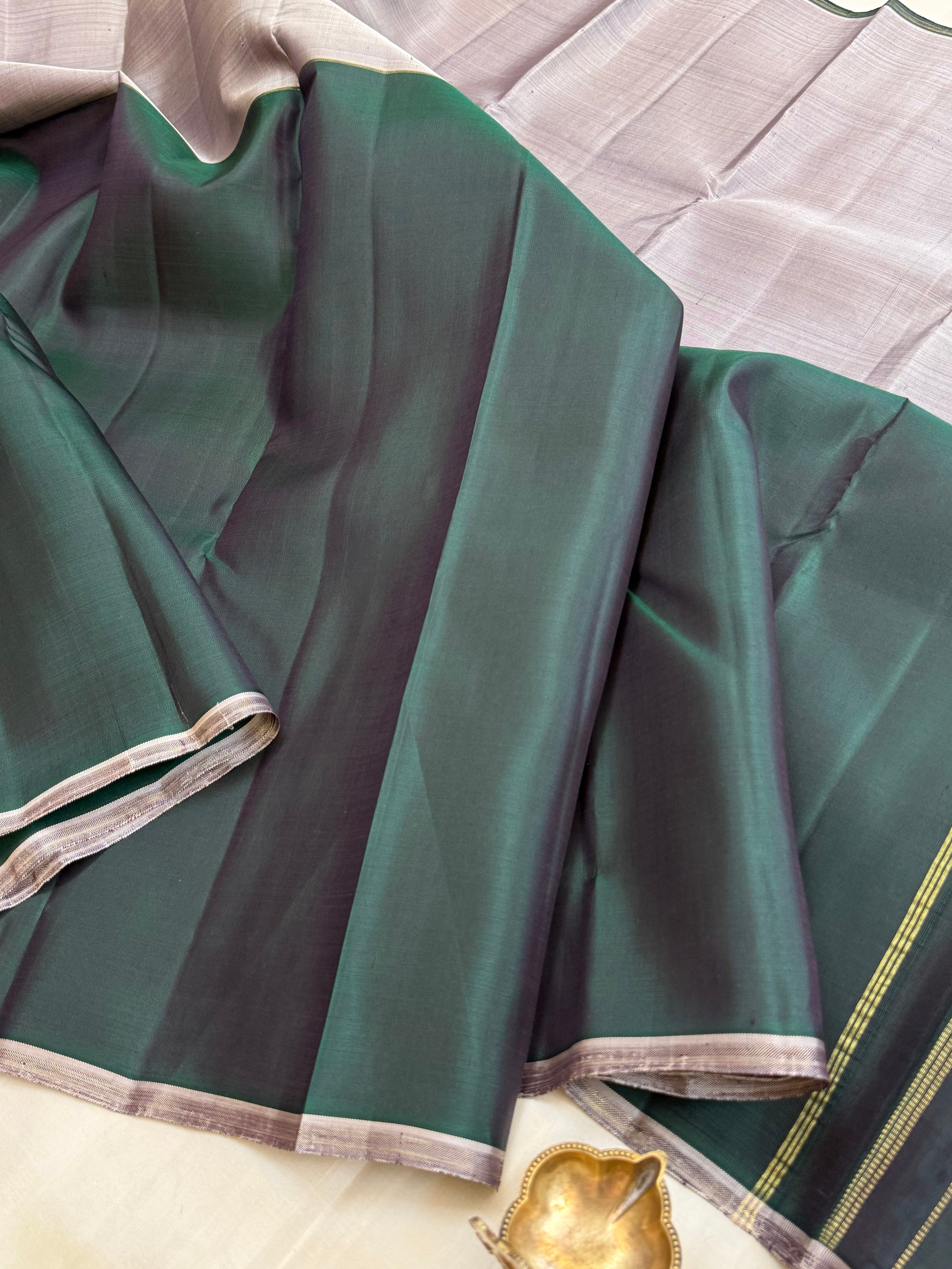 Grey with dark green Half and half / kanjivaram silk clsa 10685