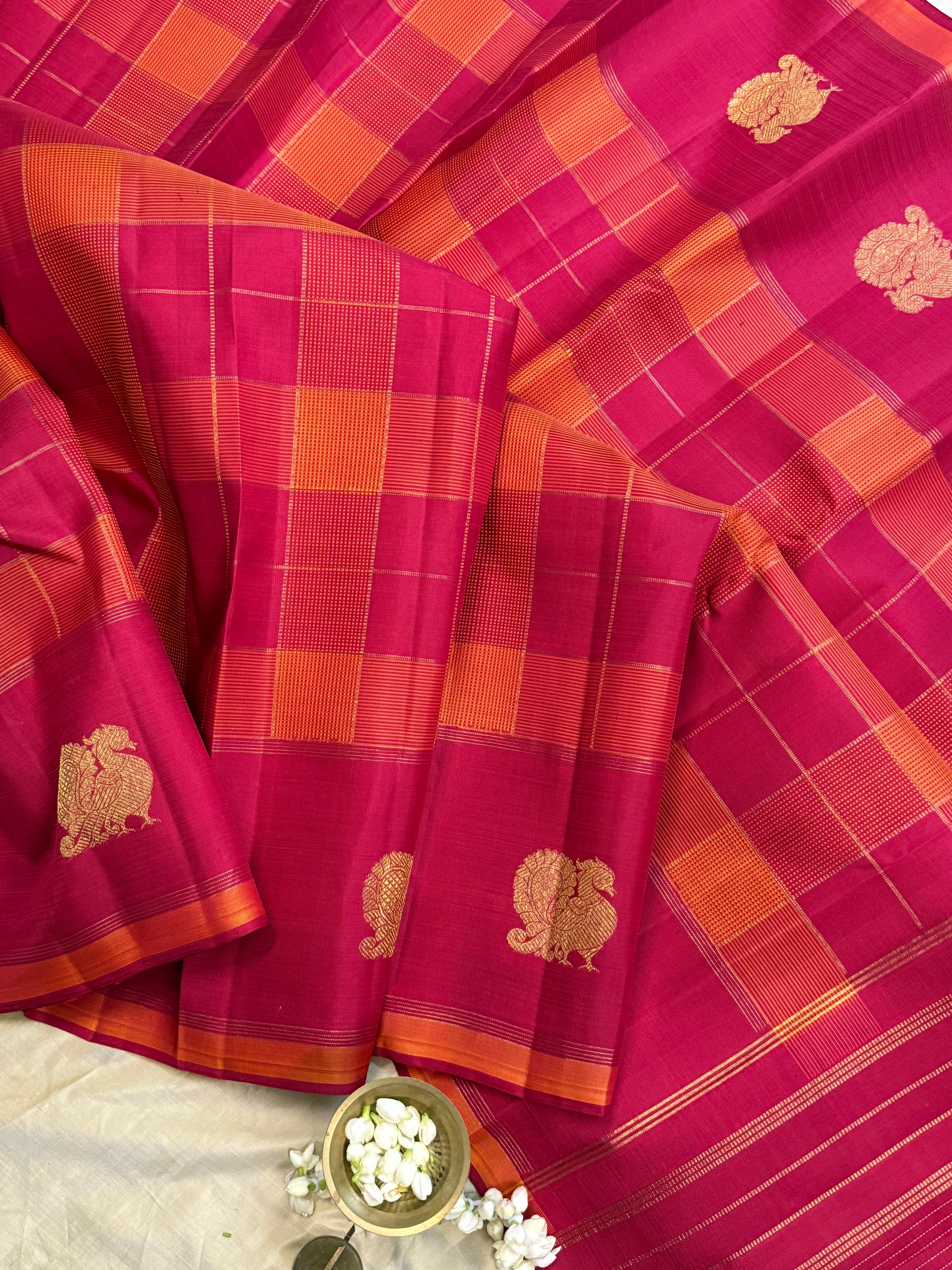 Chettinad kattam border butta / Kanjipuram silk