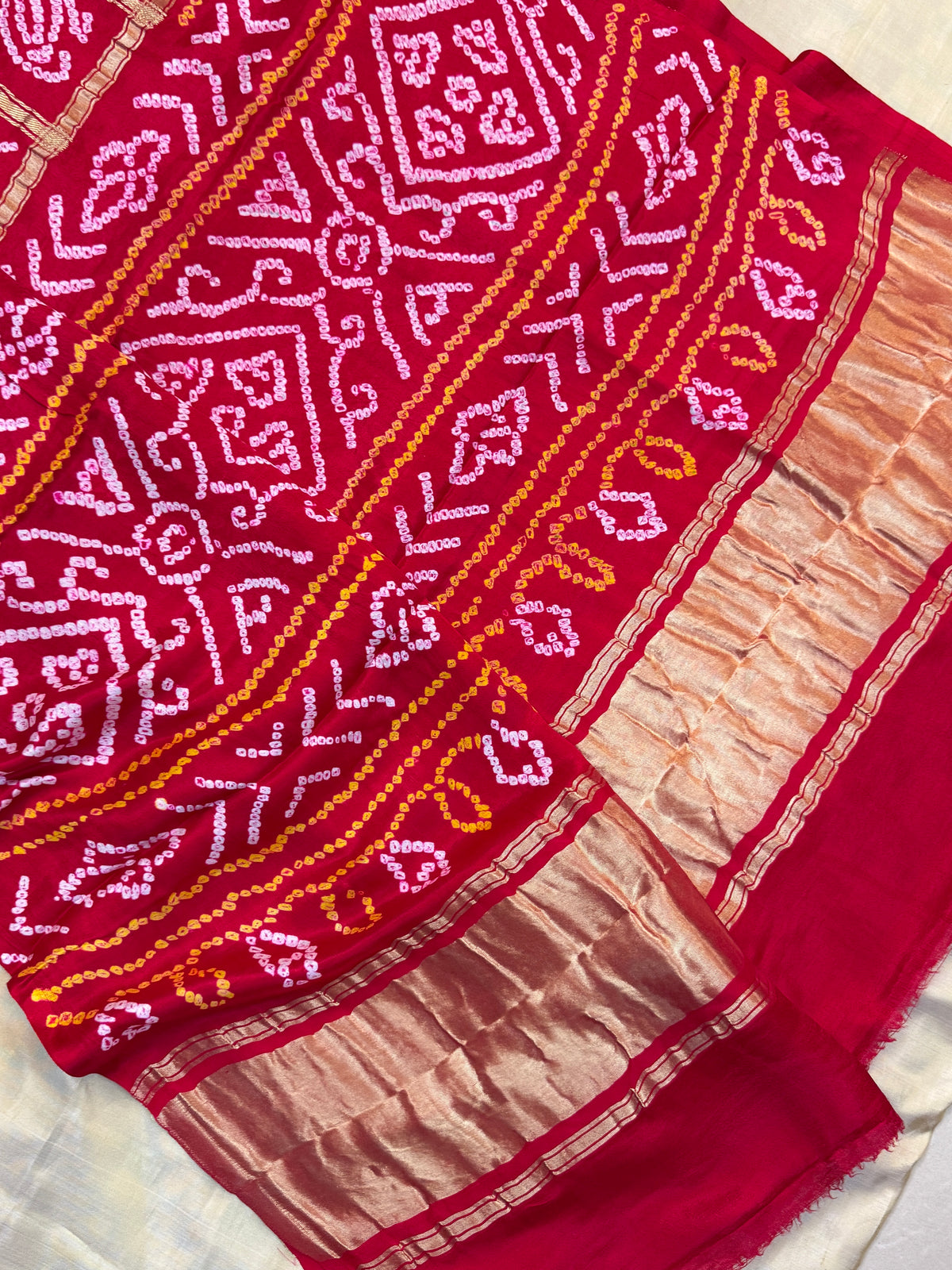 Red bandhini and gajji silk saree clsa 11939