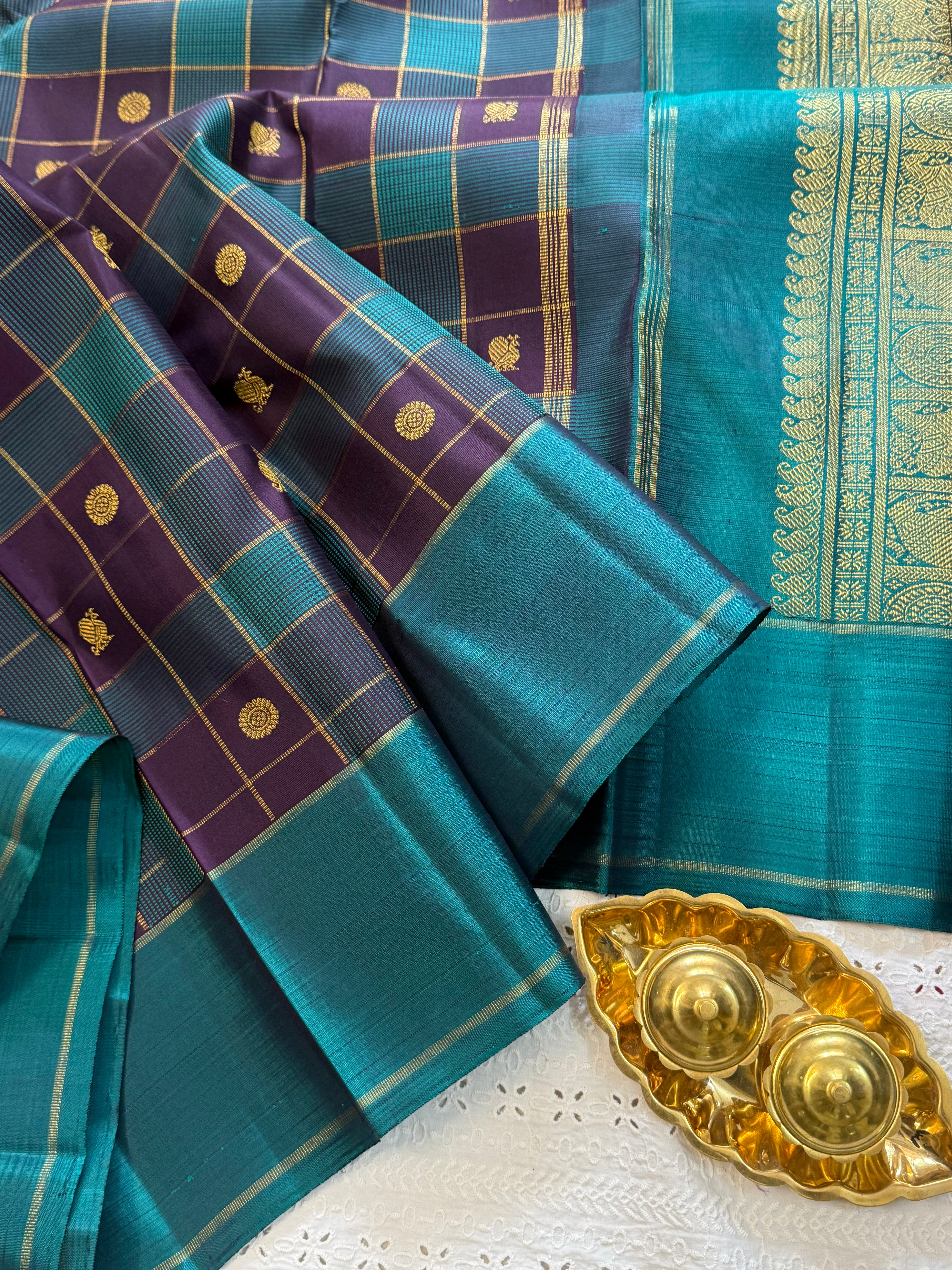Teal blue and pakku Chettinad kattam