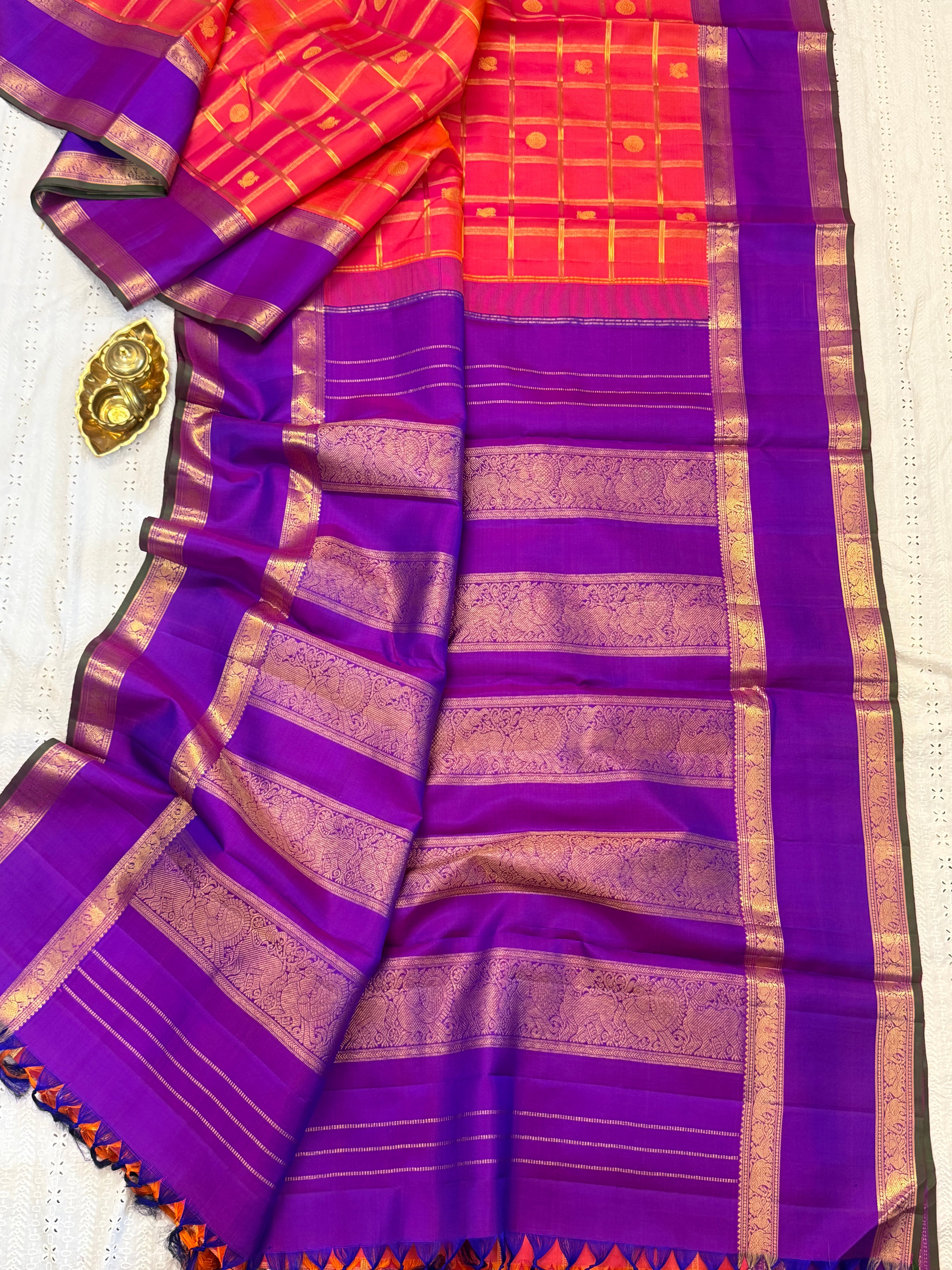 Kanagambaram Kattam with Butta purple retta pet border 10 yards / kanjipuram silk saree CLSA10569