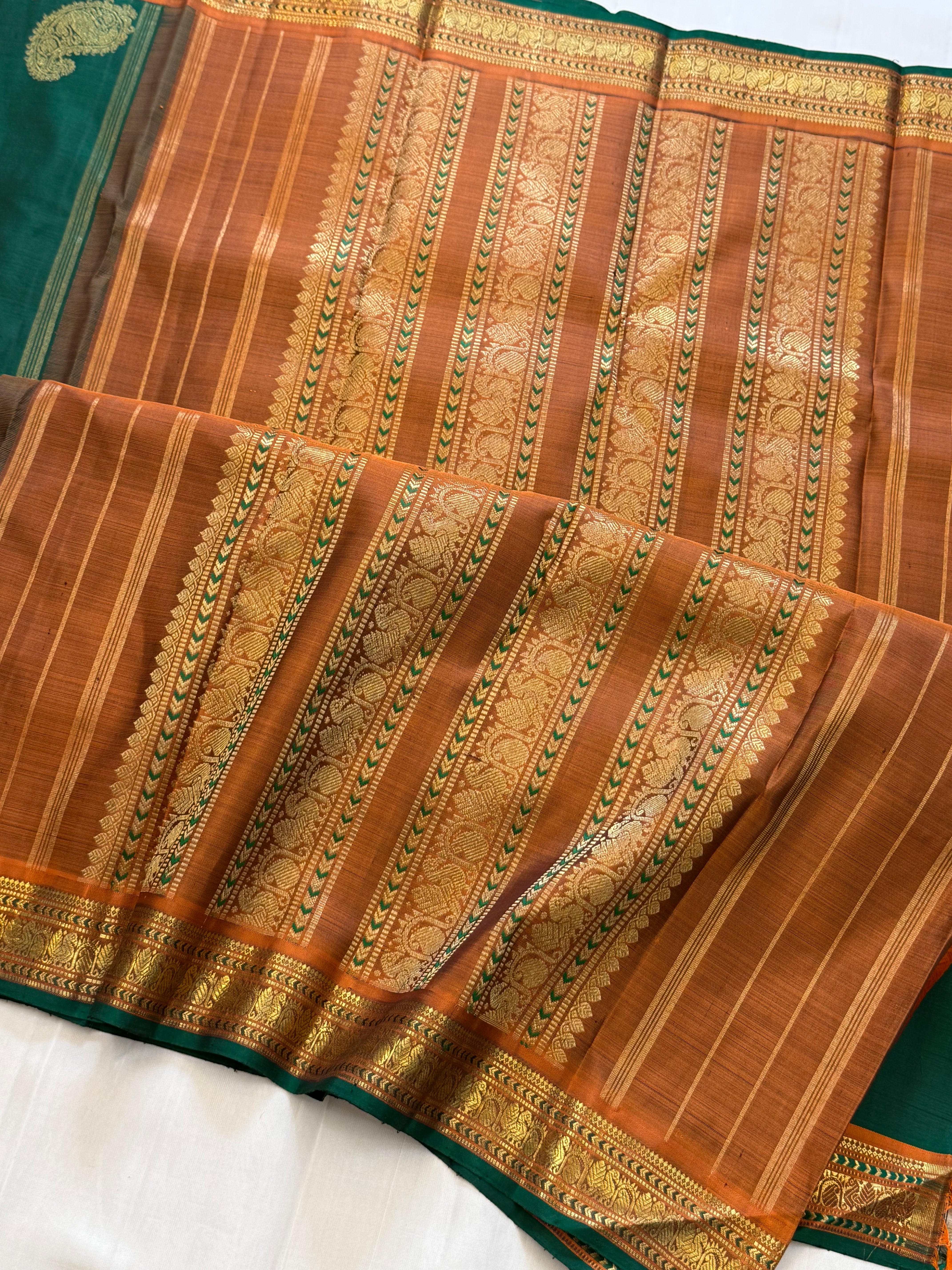 Green Benars style corner palla Pure Kanjipuram silk CLSA11003