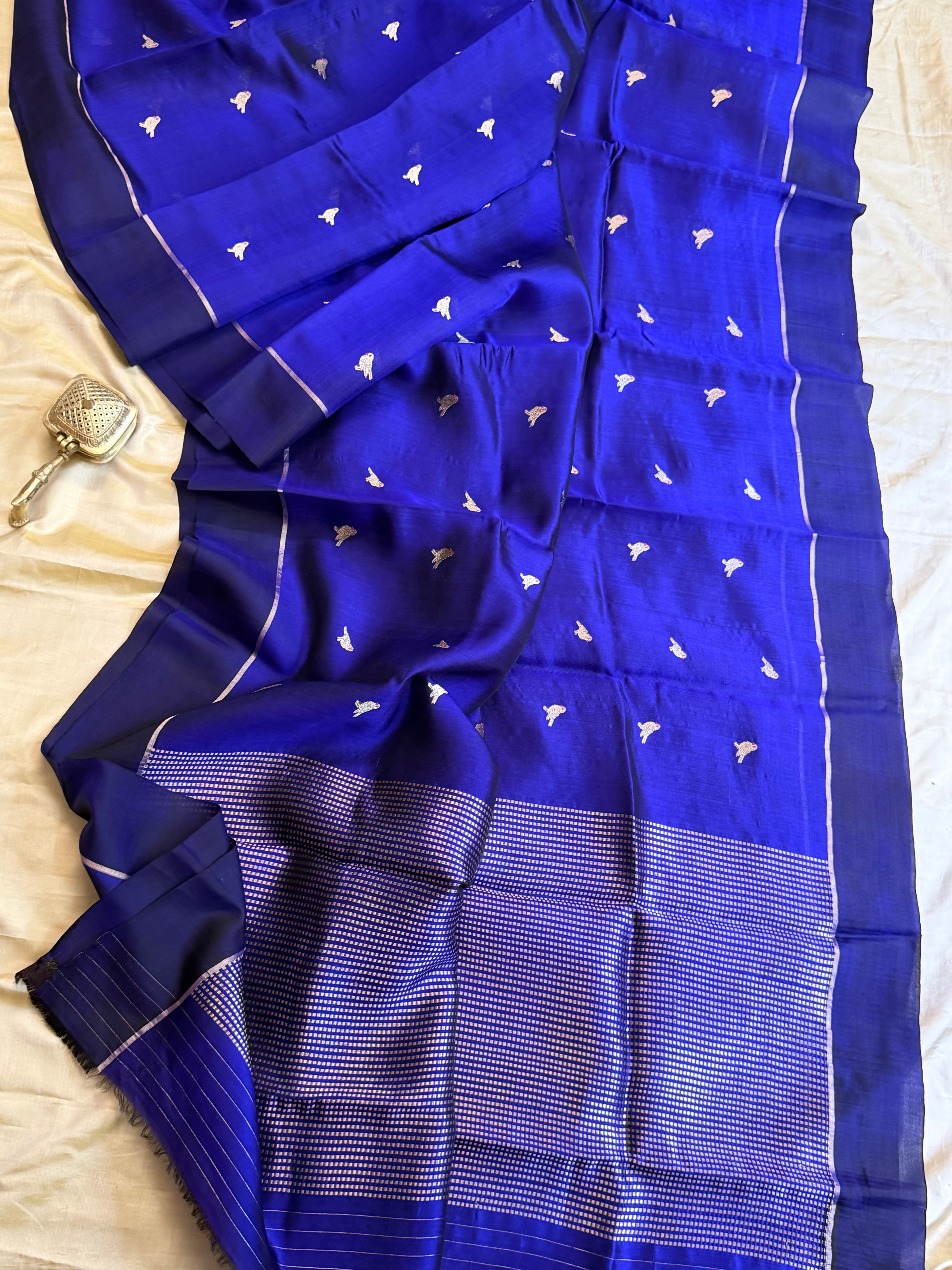 Deep blue bird Butta    / revival Chanderi silk