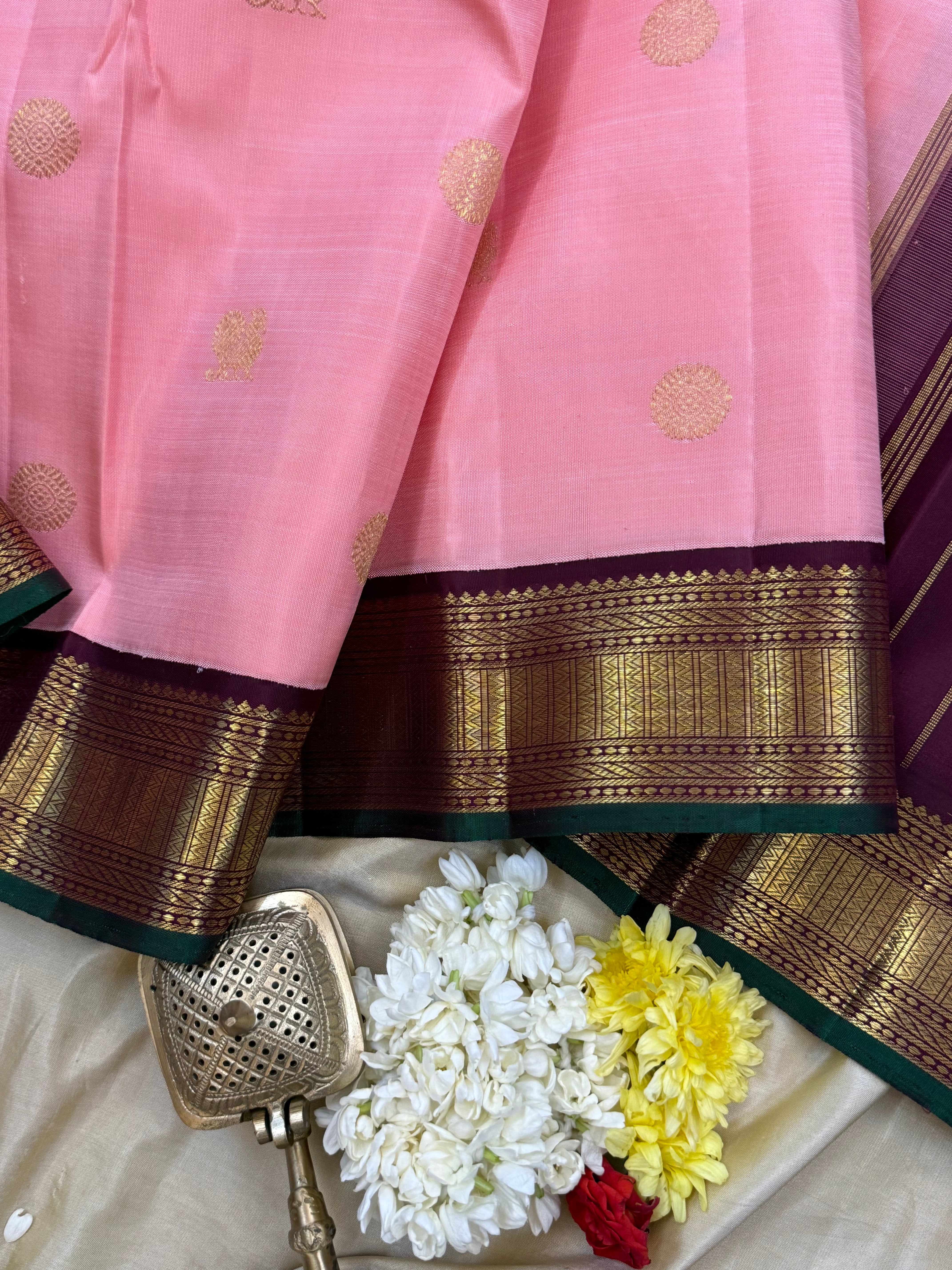 PEACH PINK WITH V PAKKU KORVAI/ KANJIPURAM SILK CLSA 10017