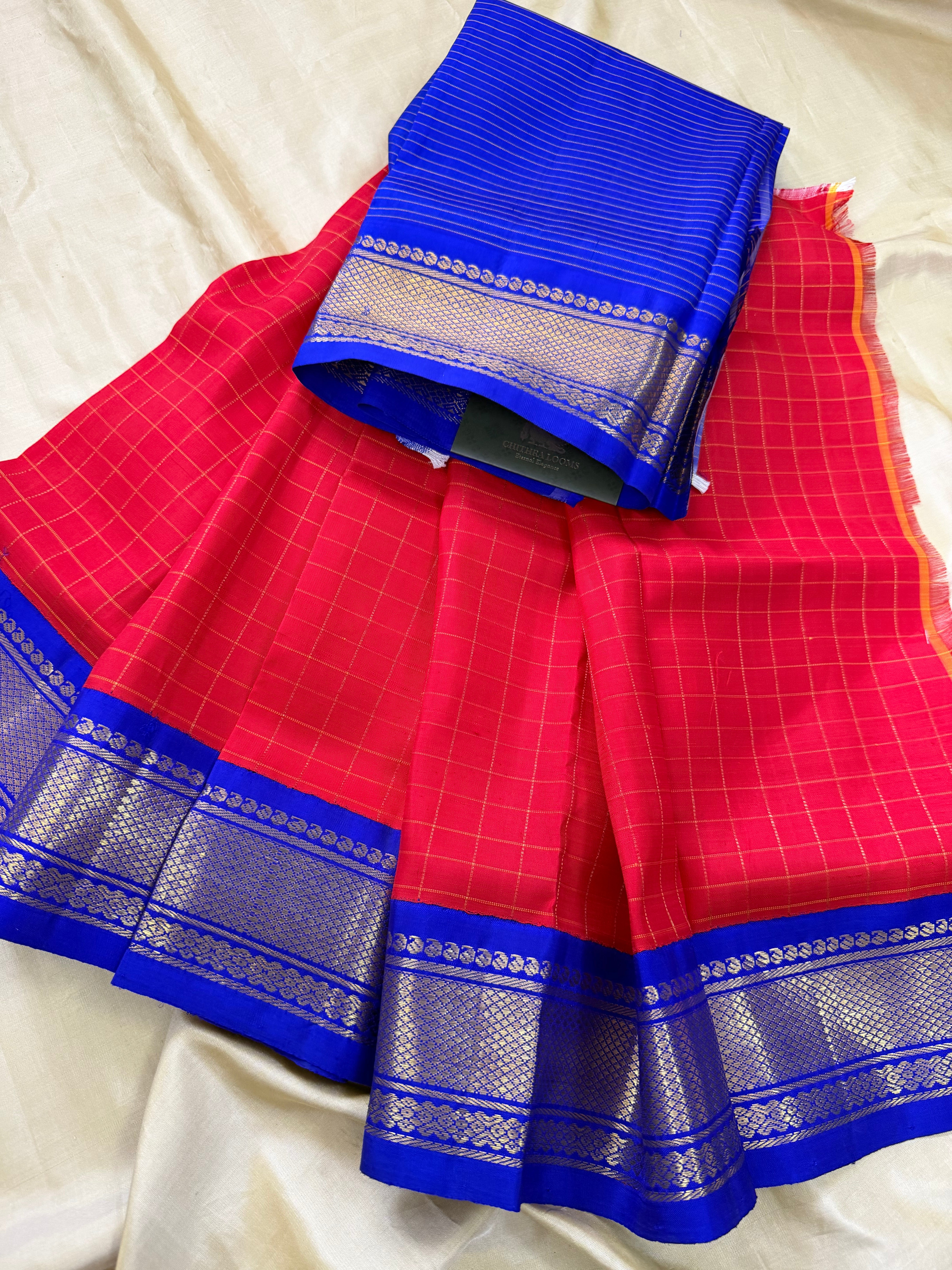 Red checks  0 to 3 years  pure Zari Pattu Paavadai Korvai