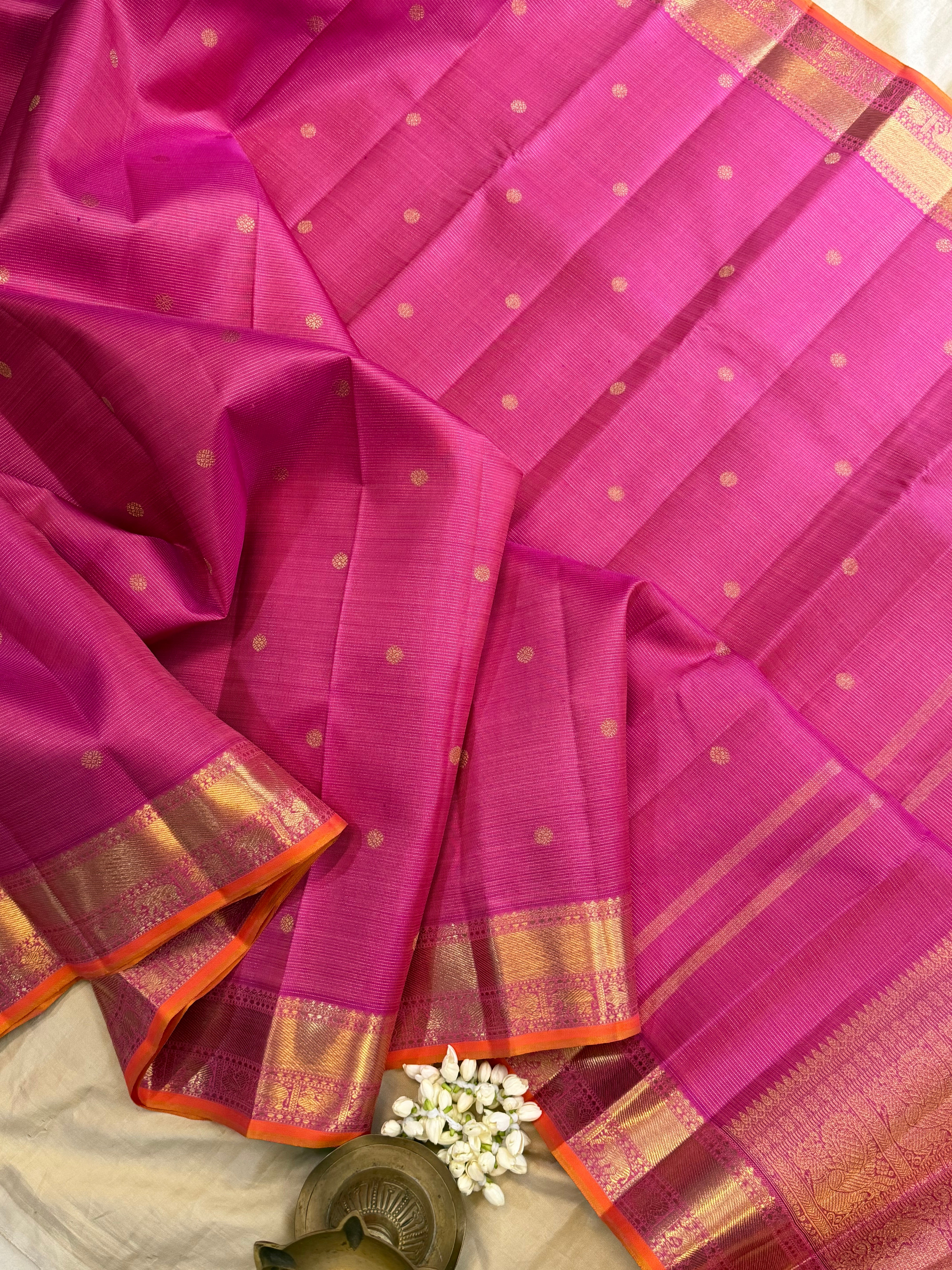 Heirloom Vairaoosi Roja pink Kanjipuram silk saree