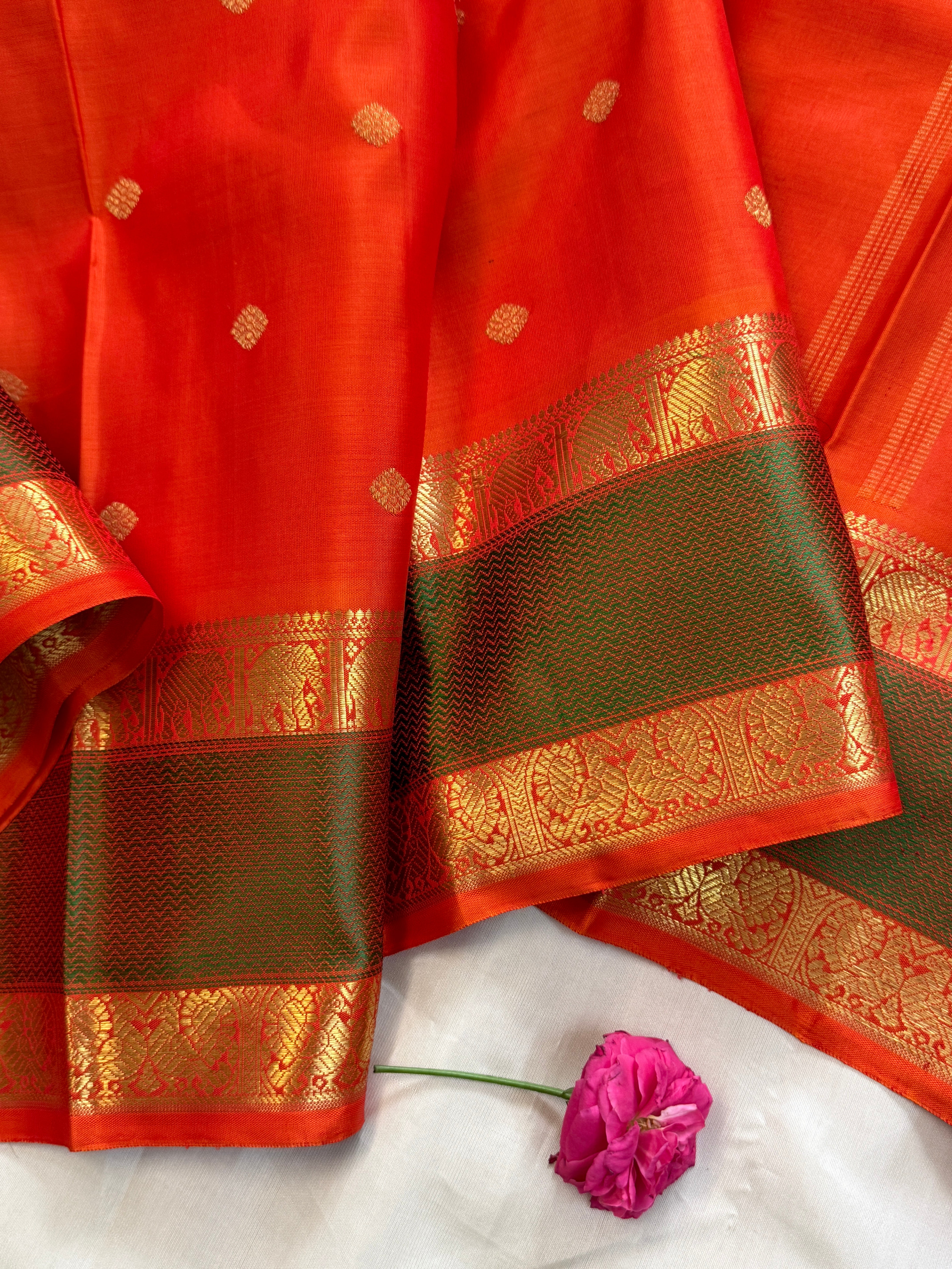 Orange chakkaram butta body elephant and Annam pet border/CLSA6000