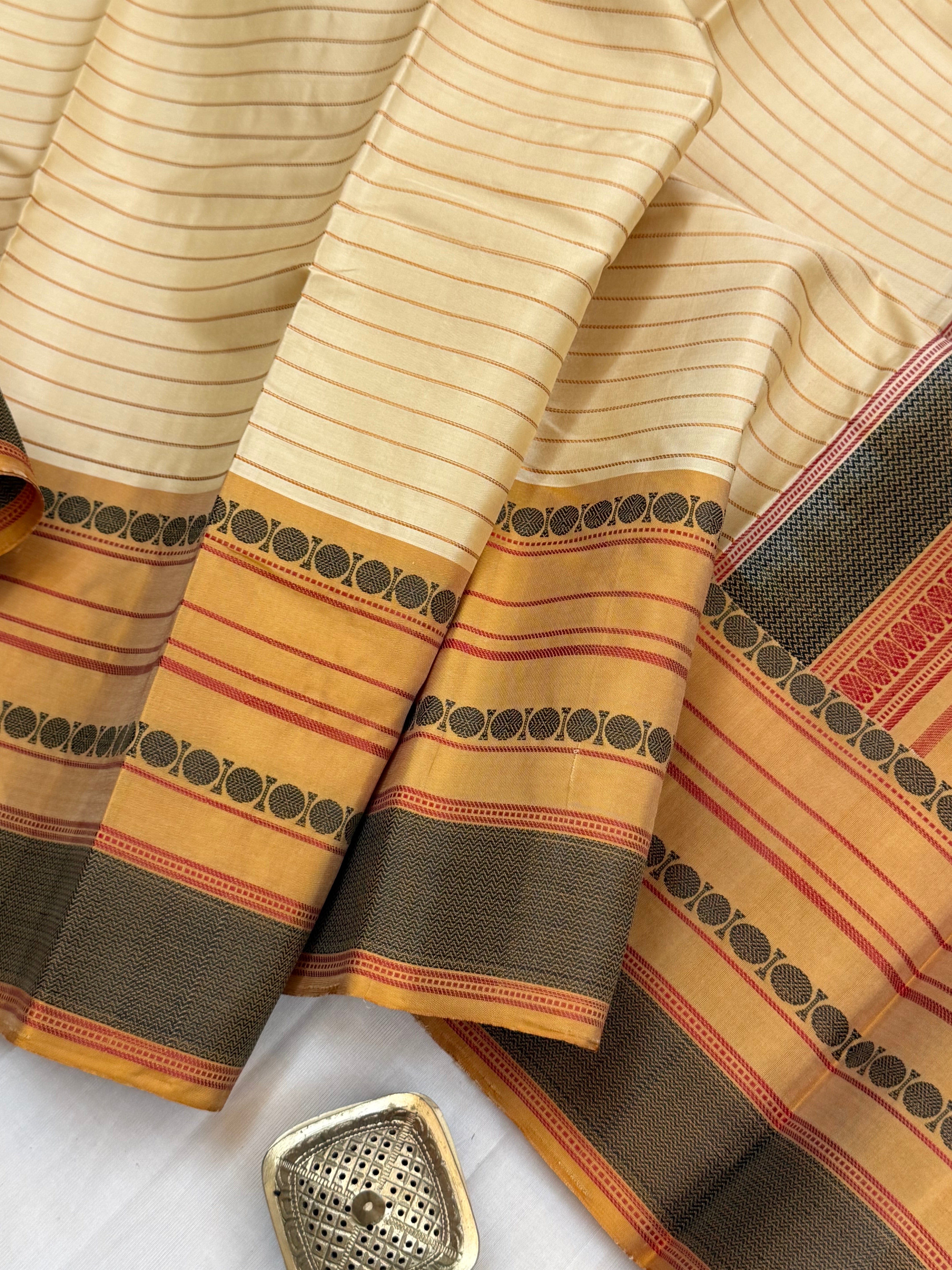 Offwhite stripes varisapet border/ Varnangal Thread work   CLSA11274
