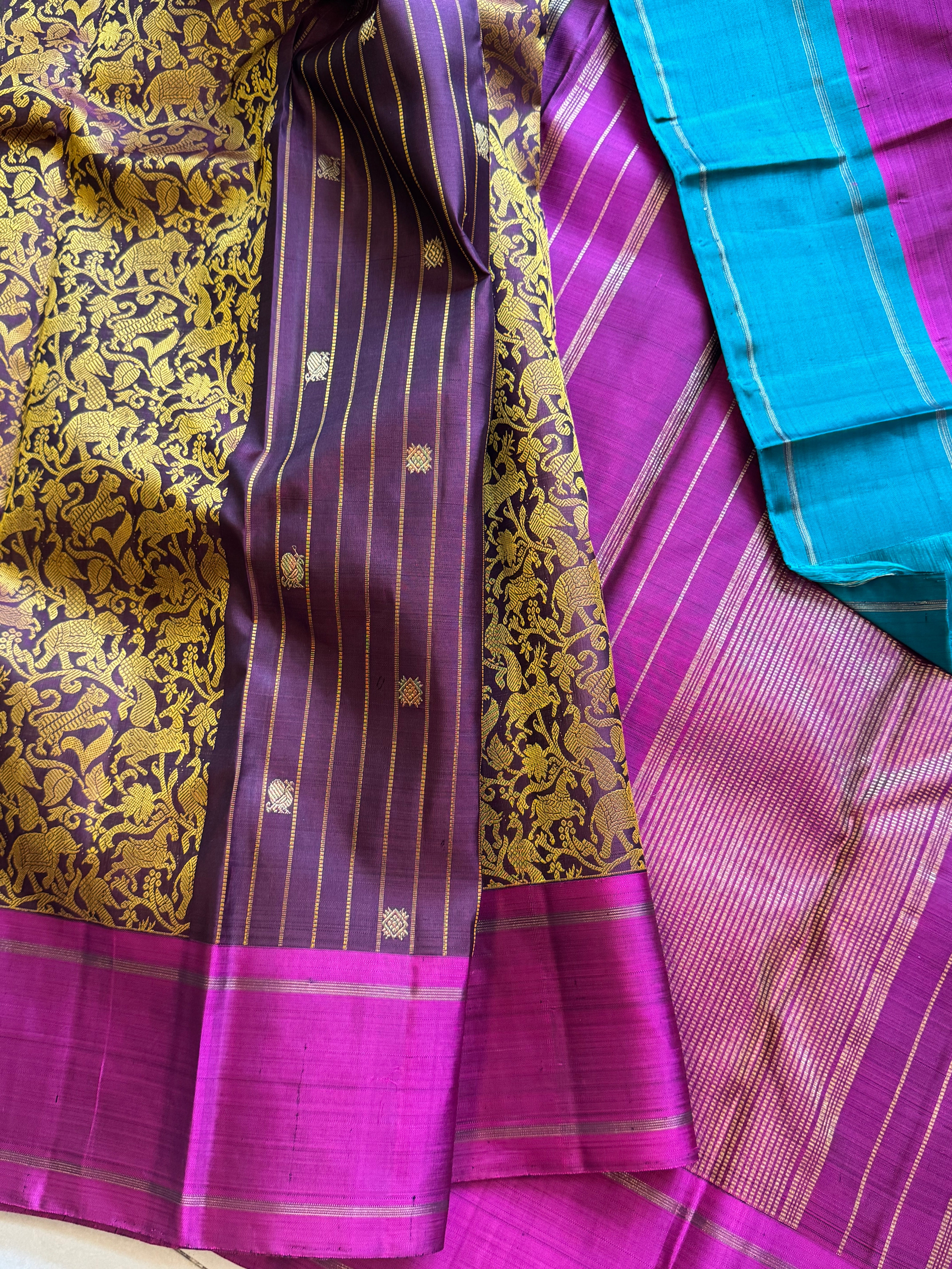Nithya: Paaku Kanjivaram Silk Saree with Ganga Jamuna Border