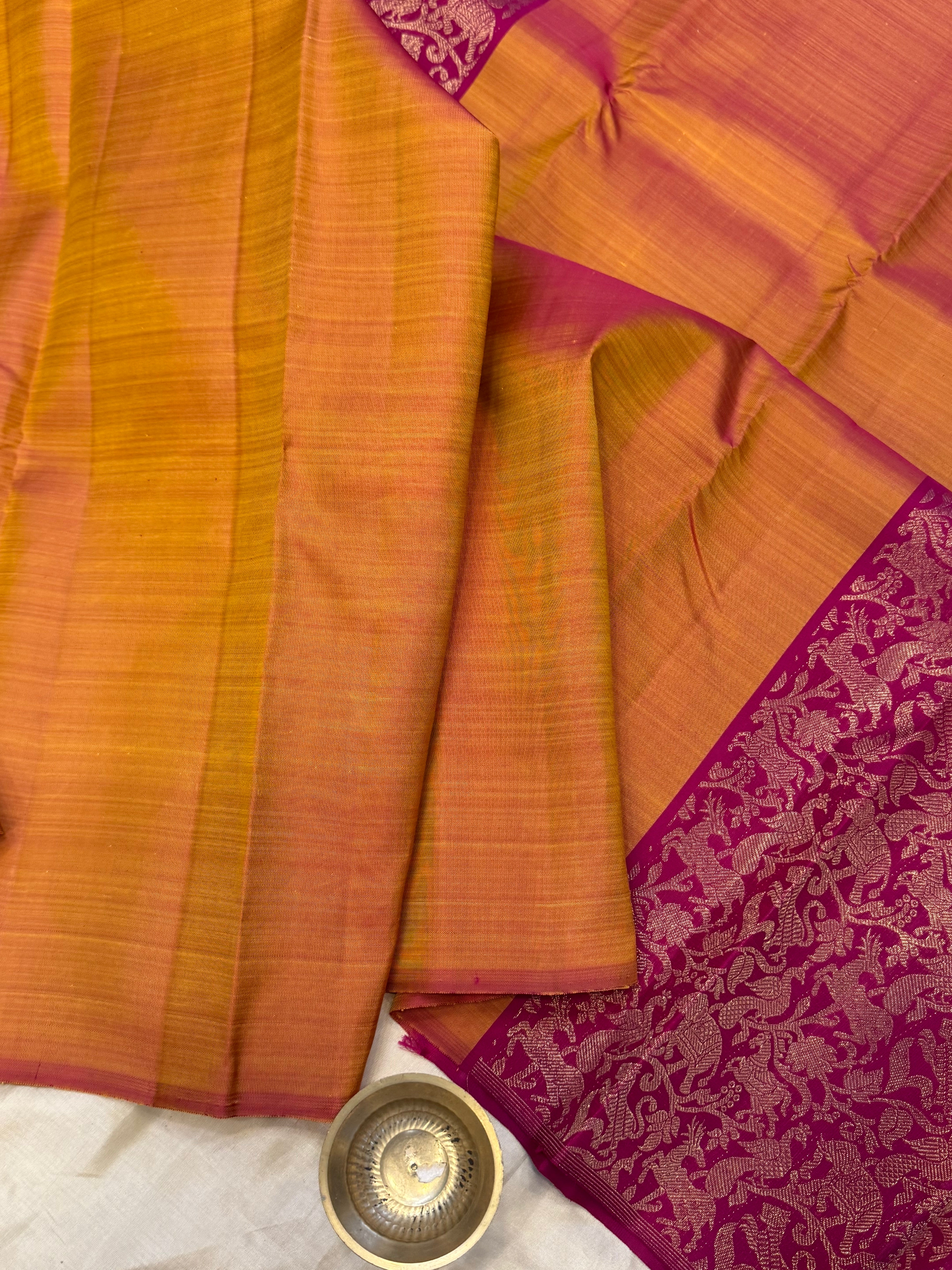 Mustard shot pink vanasingaram concept design / Kanjipuram silk