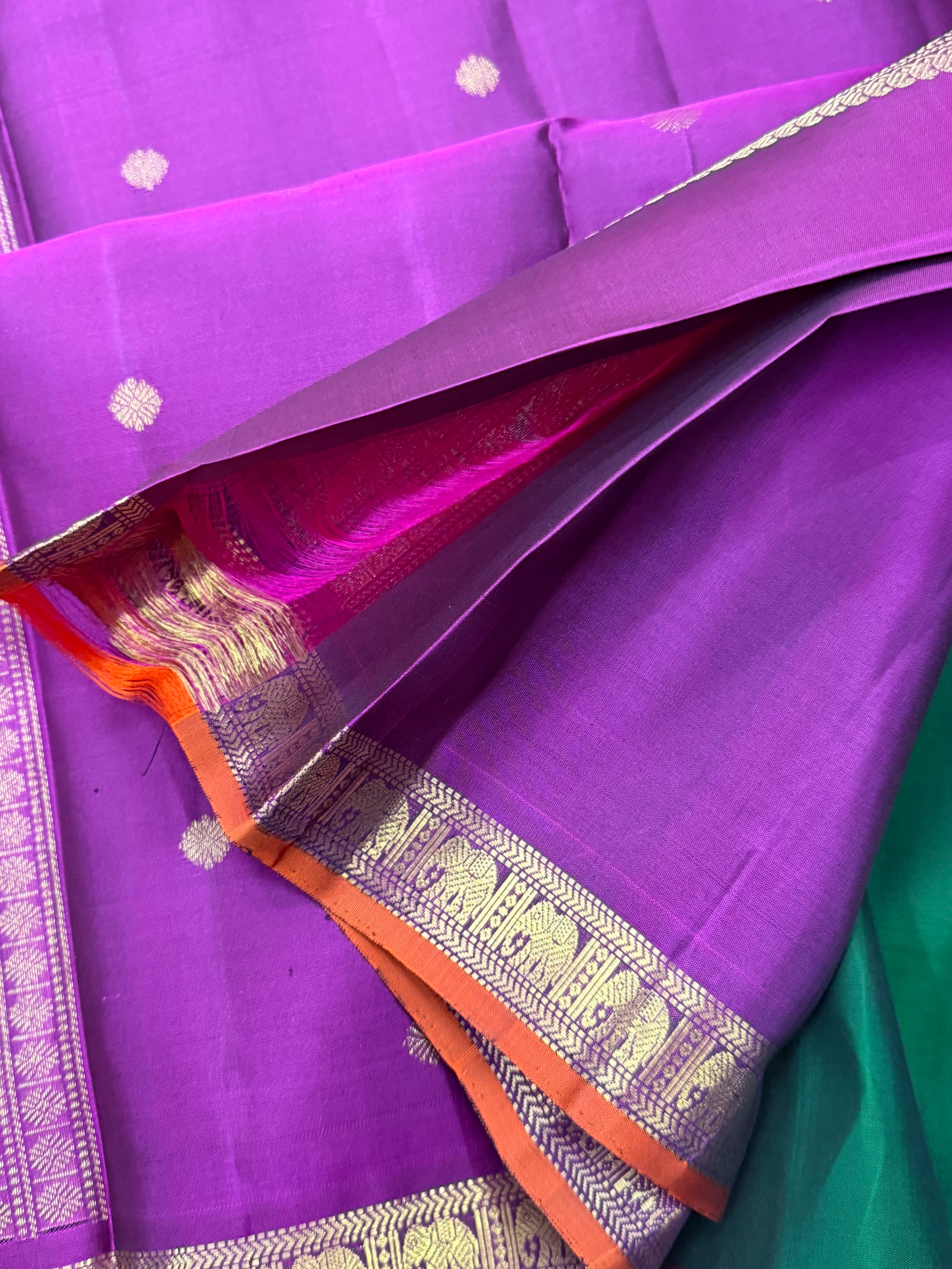 Green small border pure Zari Kanjipuram silk CLSA9859
