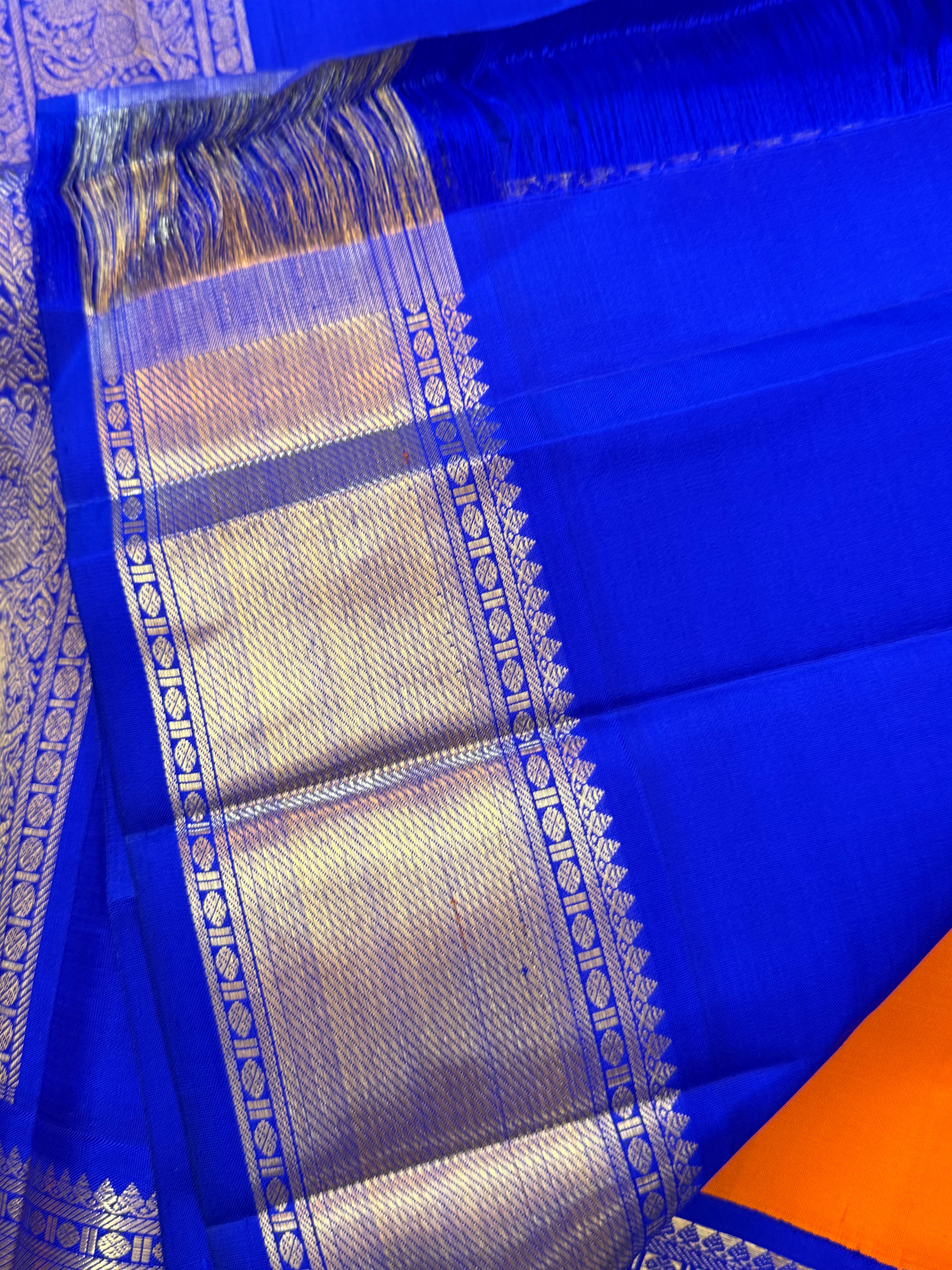 Orange with ms blue Korvai / kanjipuram silk saree CLSA 10987
