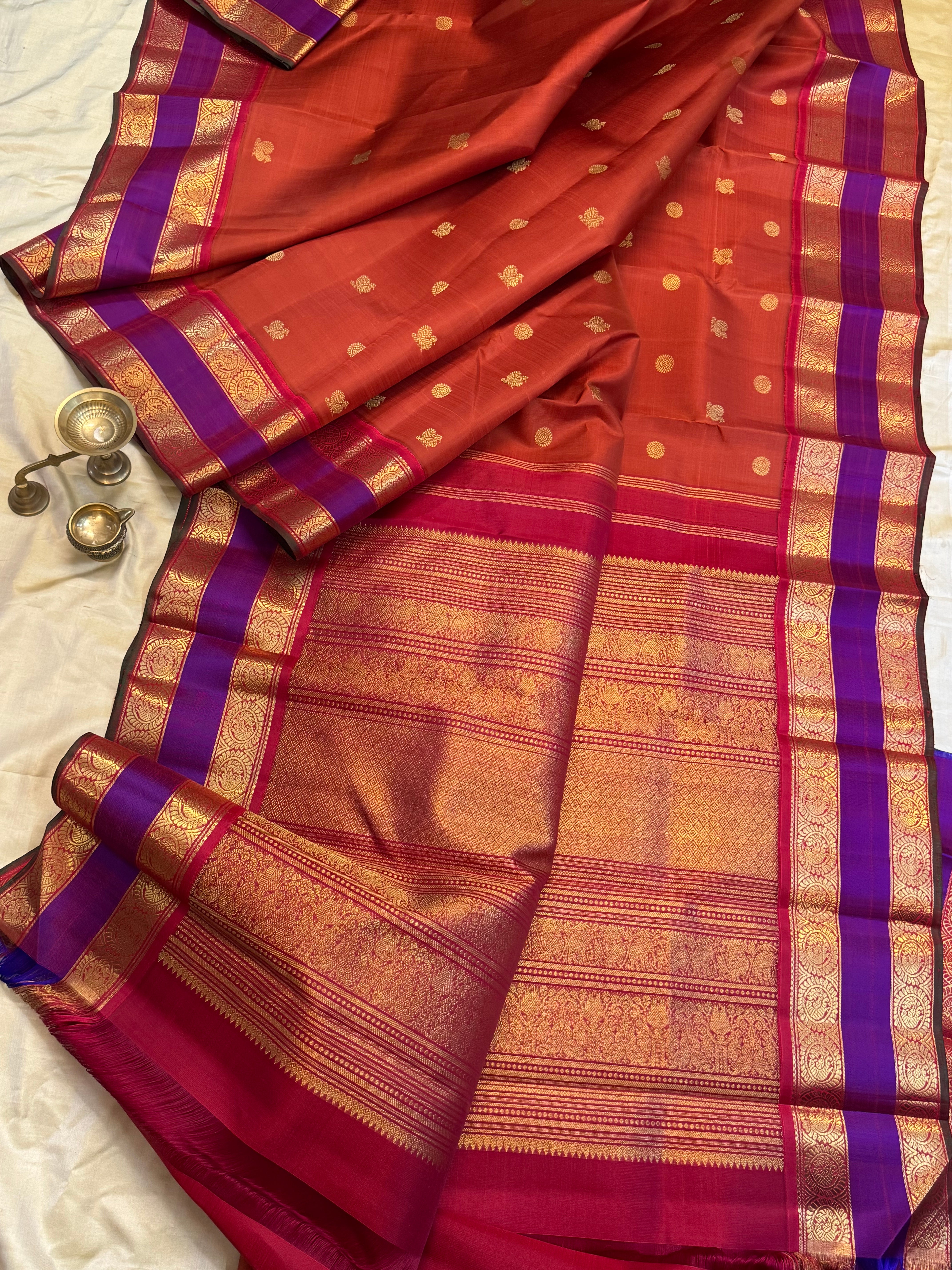 AALAYAM : Rust retta pet korvai kanjipuram silk
