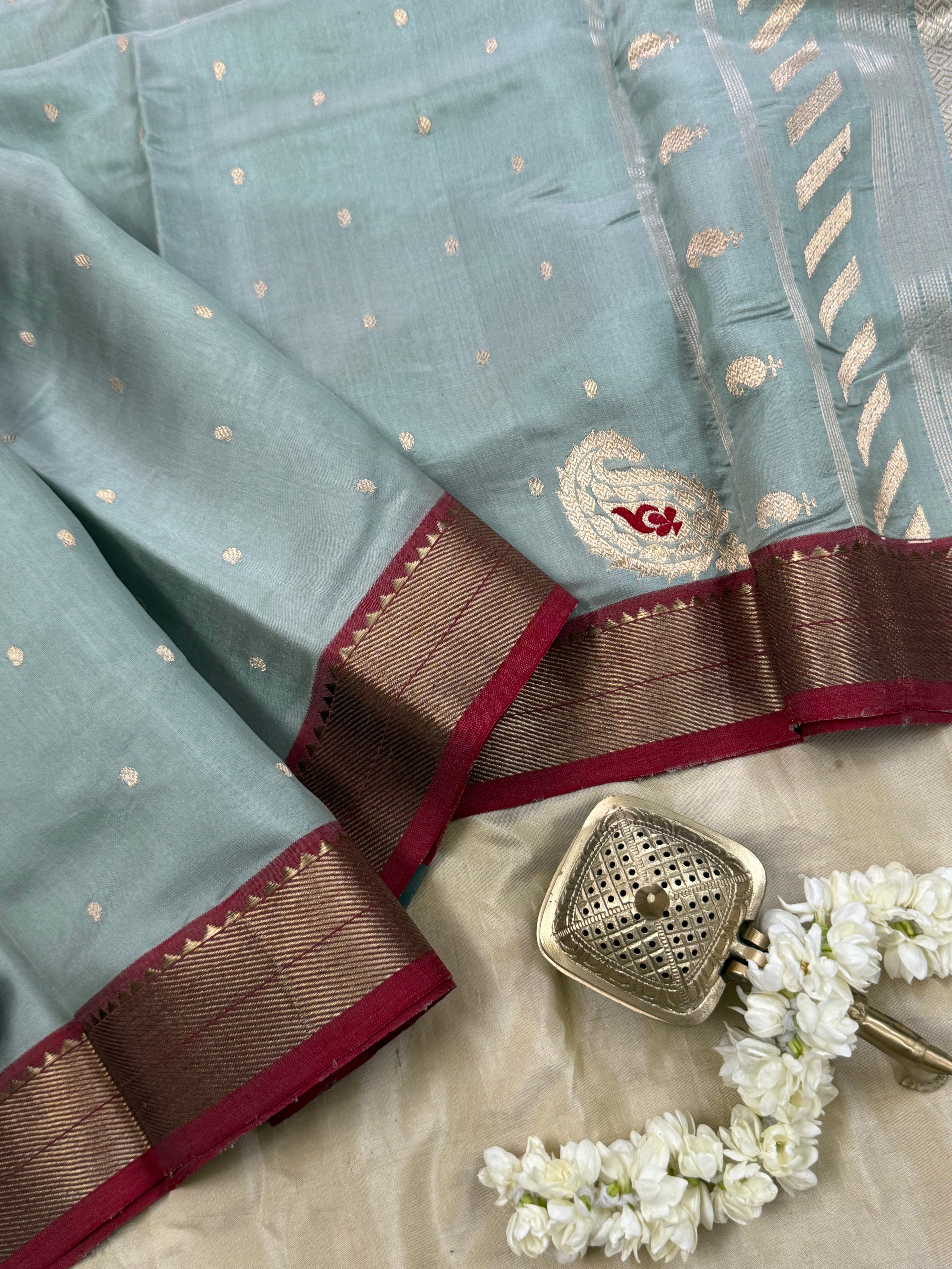 Powder blue paisley butta / Chanderi Silk
