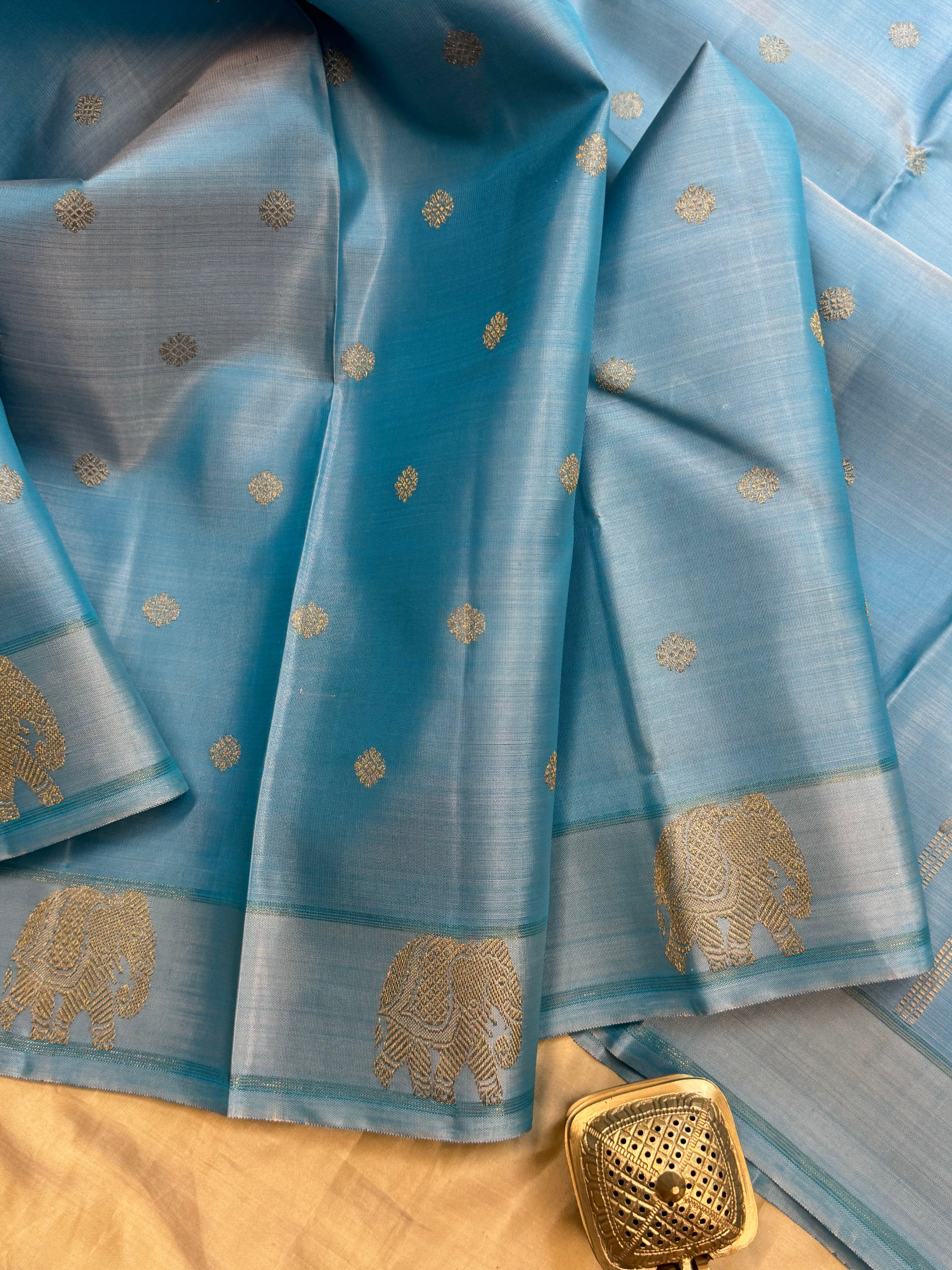 Powder blue yaanai pet  / kanjipuram silk