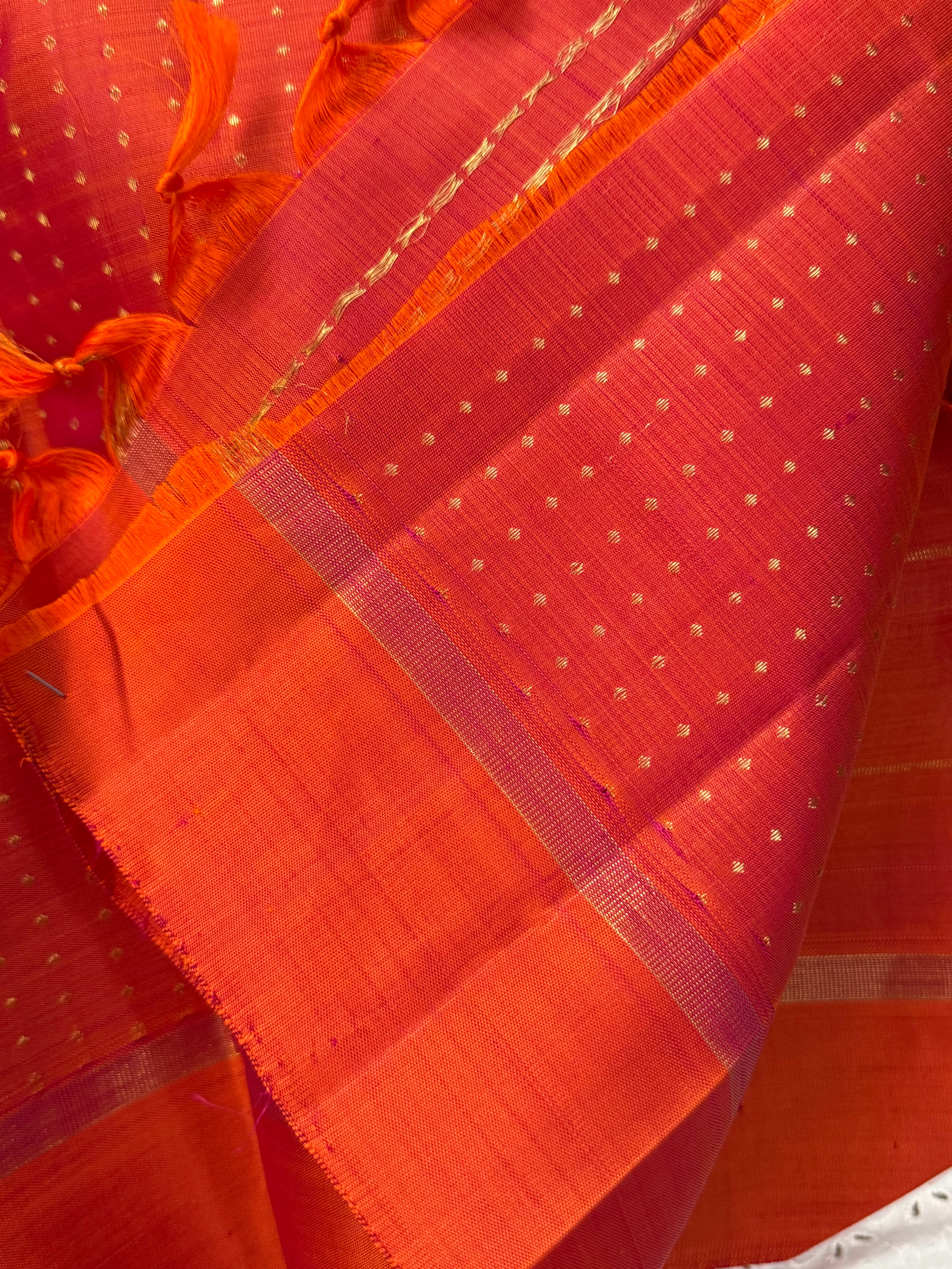 Rustic orange kattam kolam butta / Kanjipuram silk