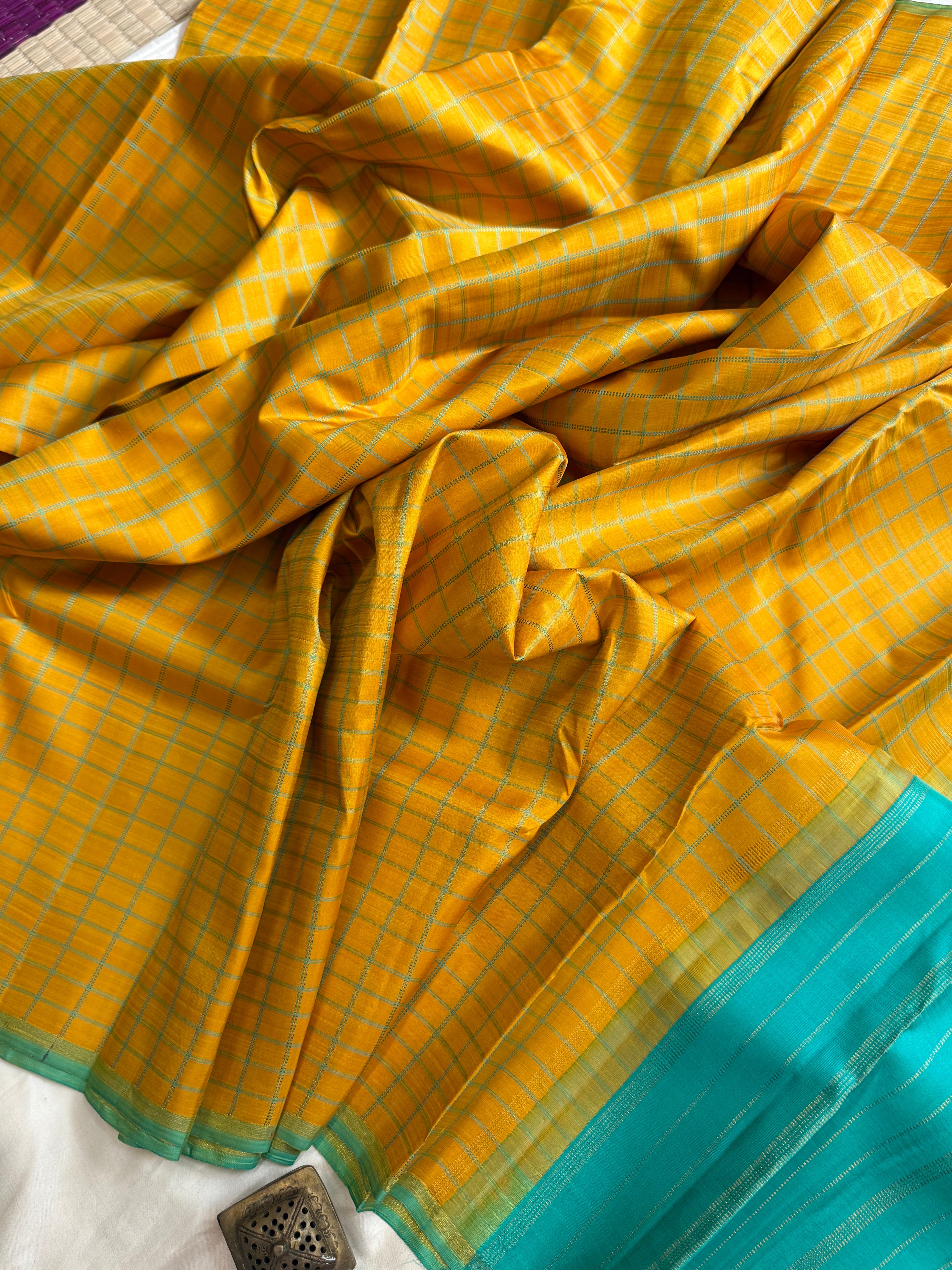Banana yellow Chettinad kattam Kanchipuram silks