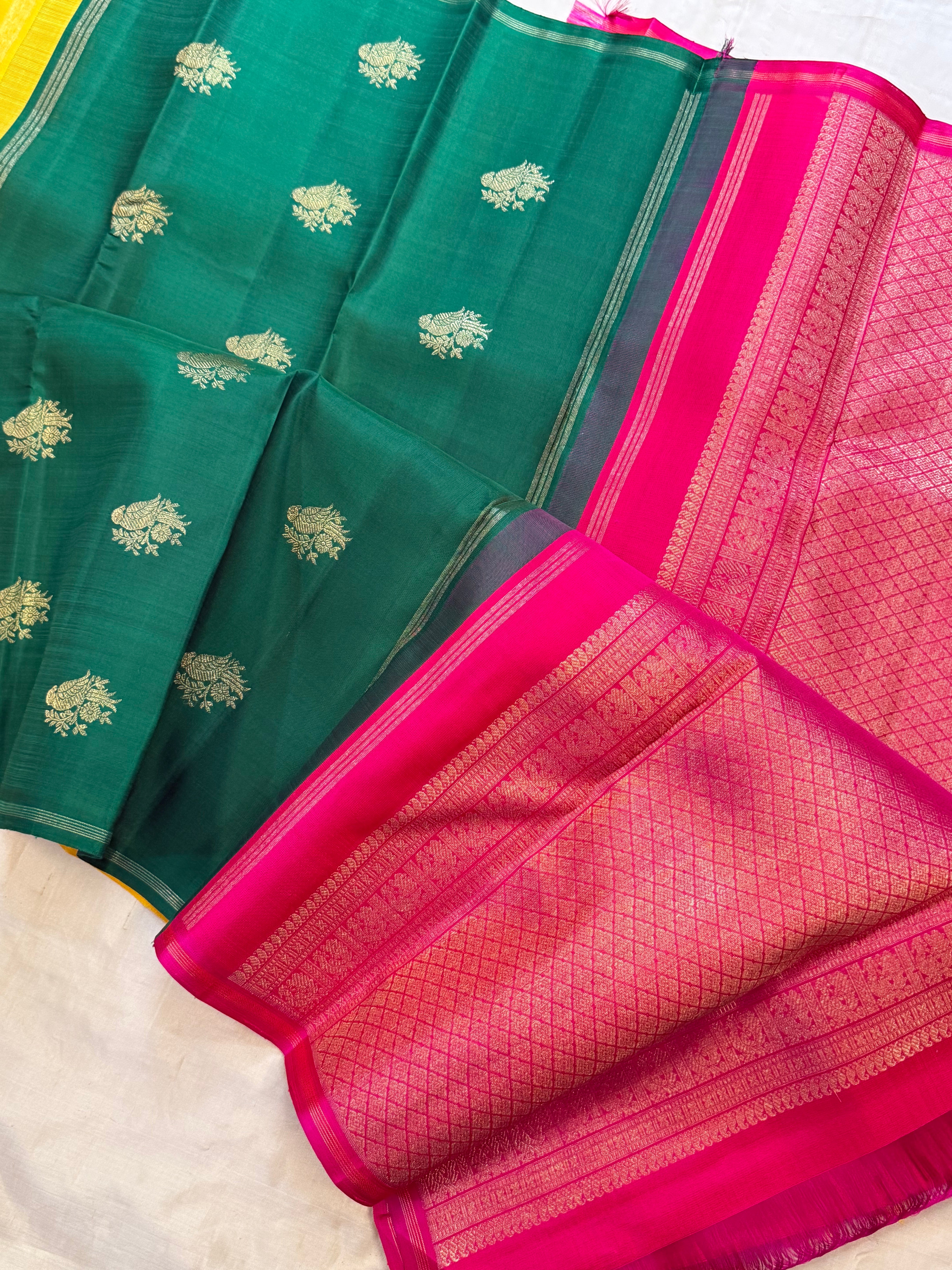 Yellow double color pallu borderless / Kanjipuram silk CL9976