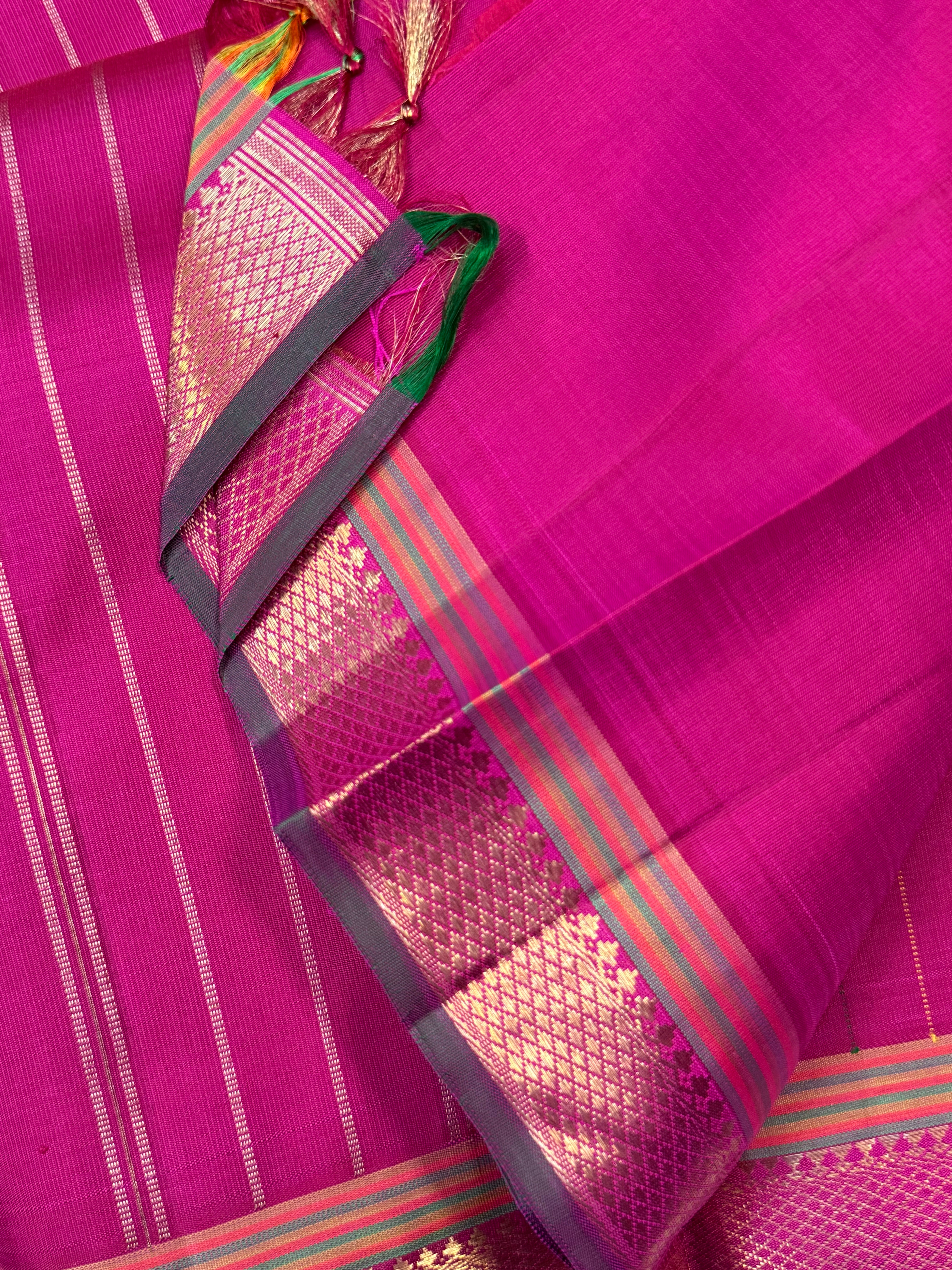 Pink multi colored stripes/ Kanjipuram silk